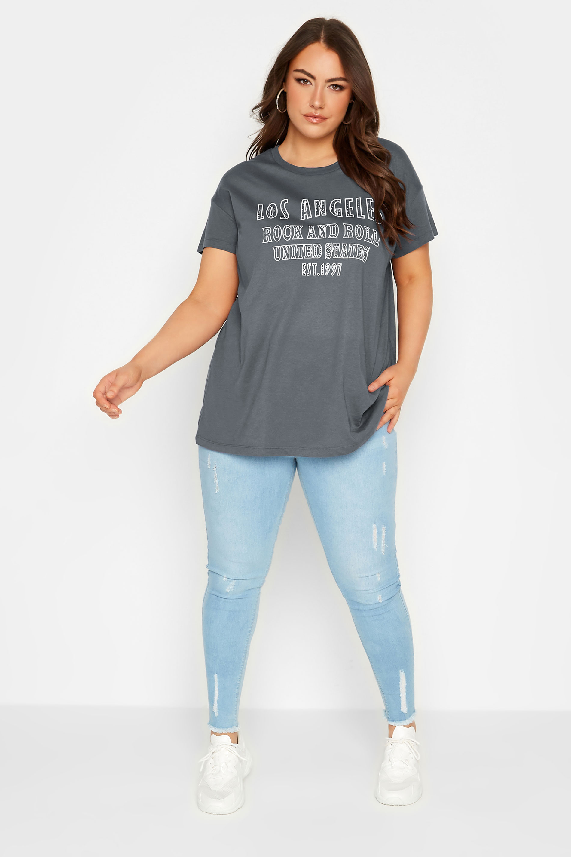 YOURS Plus Size Grey 'Los Angeles' Slogan T-Shirt | Yours Clothing 2