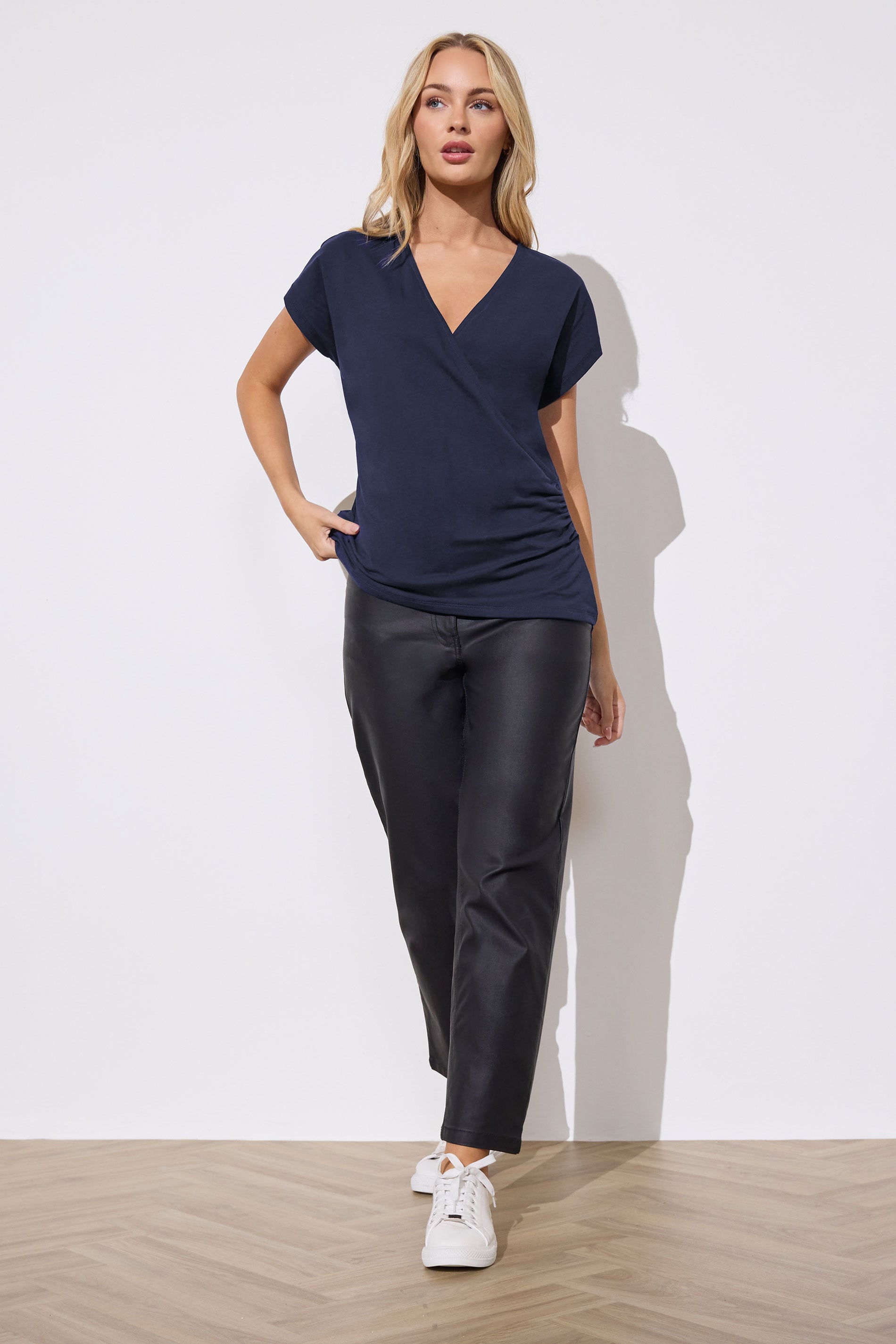 M&Co 2 PACK White & Navy Short Sleeve Wrap Tops | M&Co 5