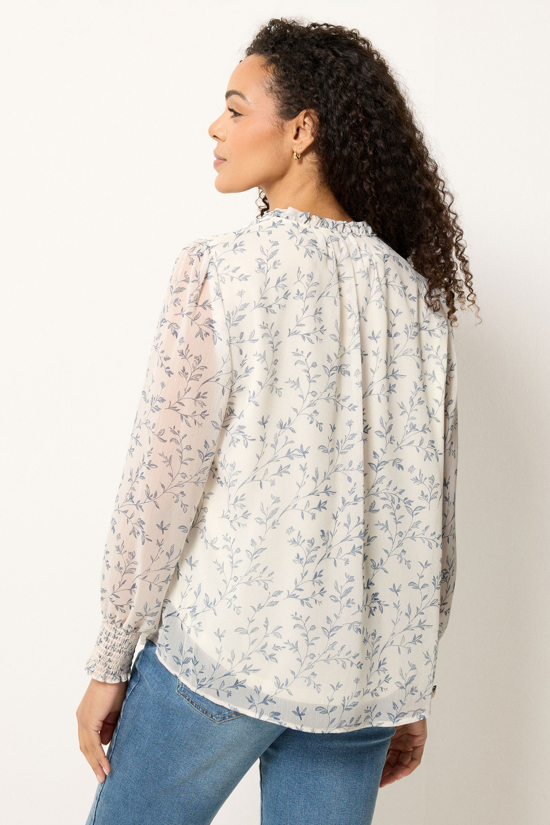 M&Co White & Blue Leaf Print Tie Neck Blouse | M&Co 2