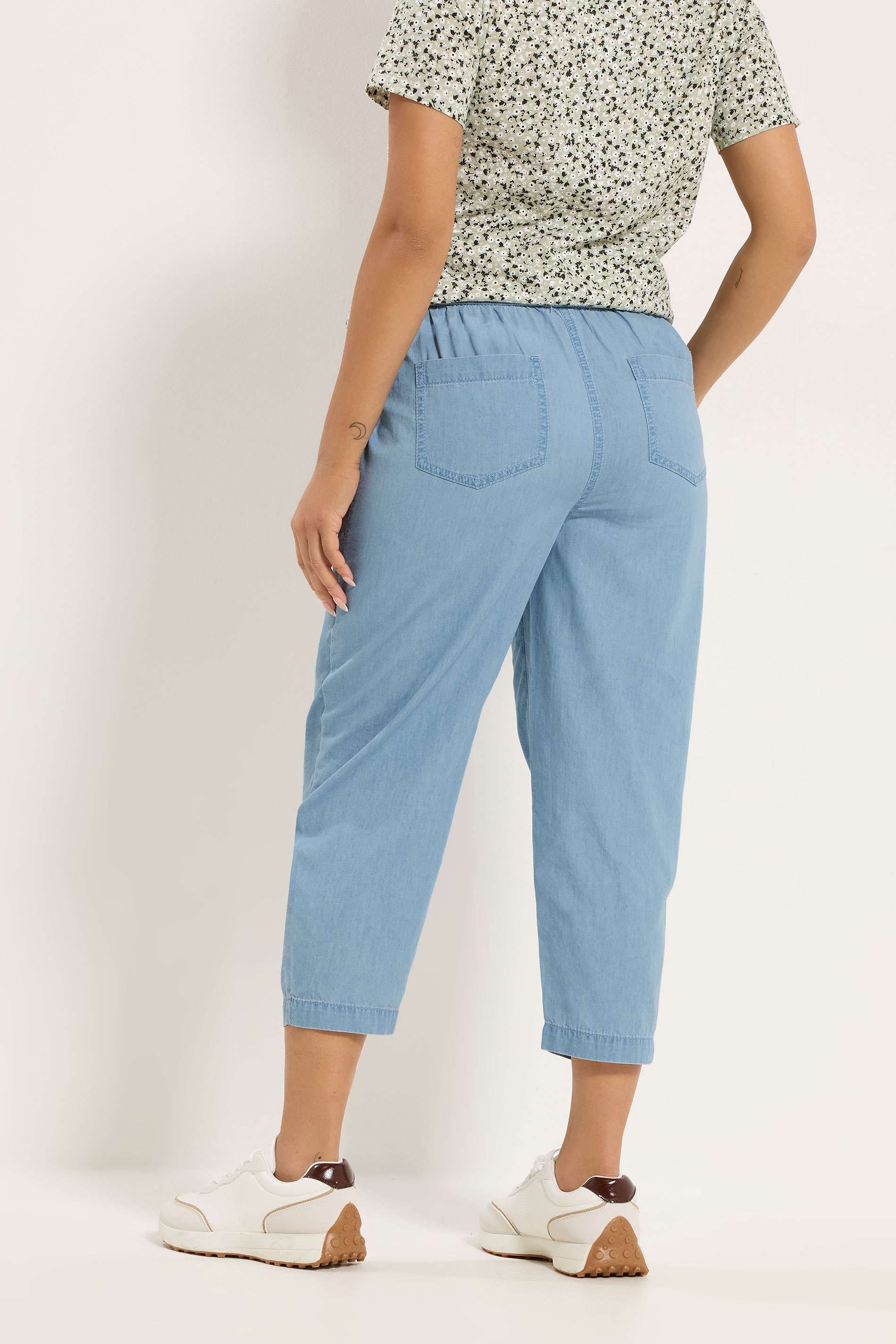 M&Co Petite Blue Lightwash Denim Cropped Cotton Trousers | M&Co 2