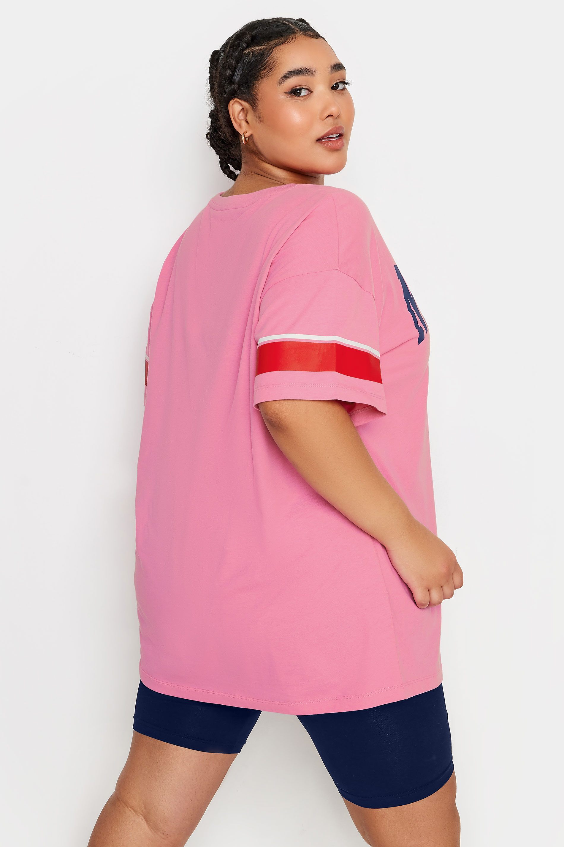 YOURS Plus Size Pink 'New York Champs' Varsity T-Shirt | Yours Clothing 2