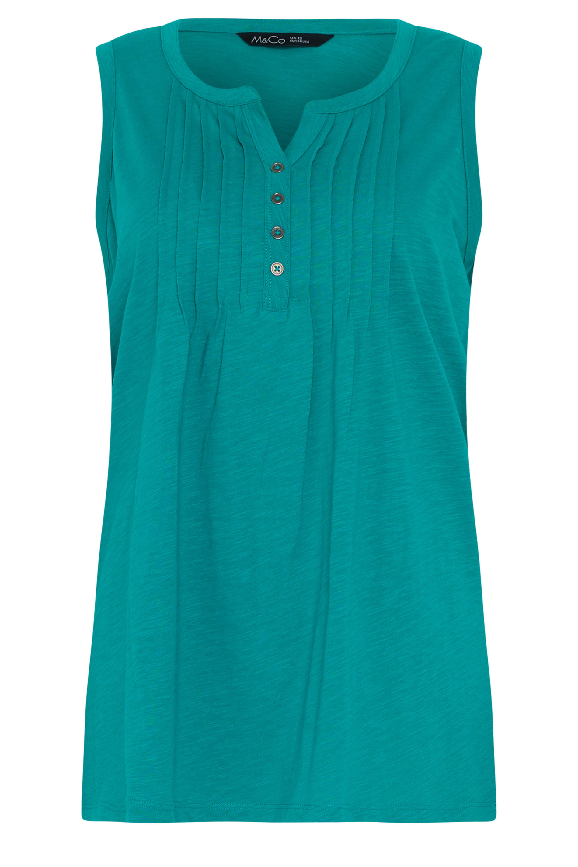 M&Co Teal Green Cotton Sleeveless Henley Top | M&Co 5