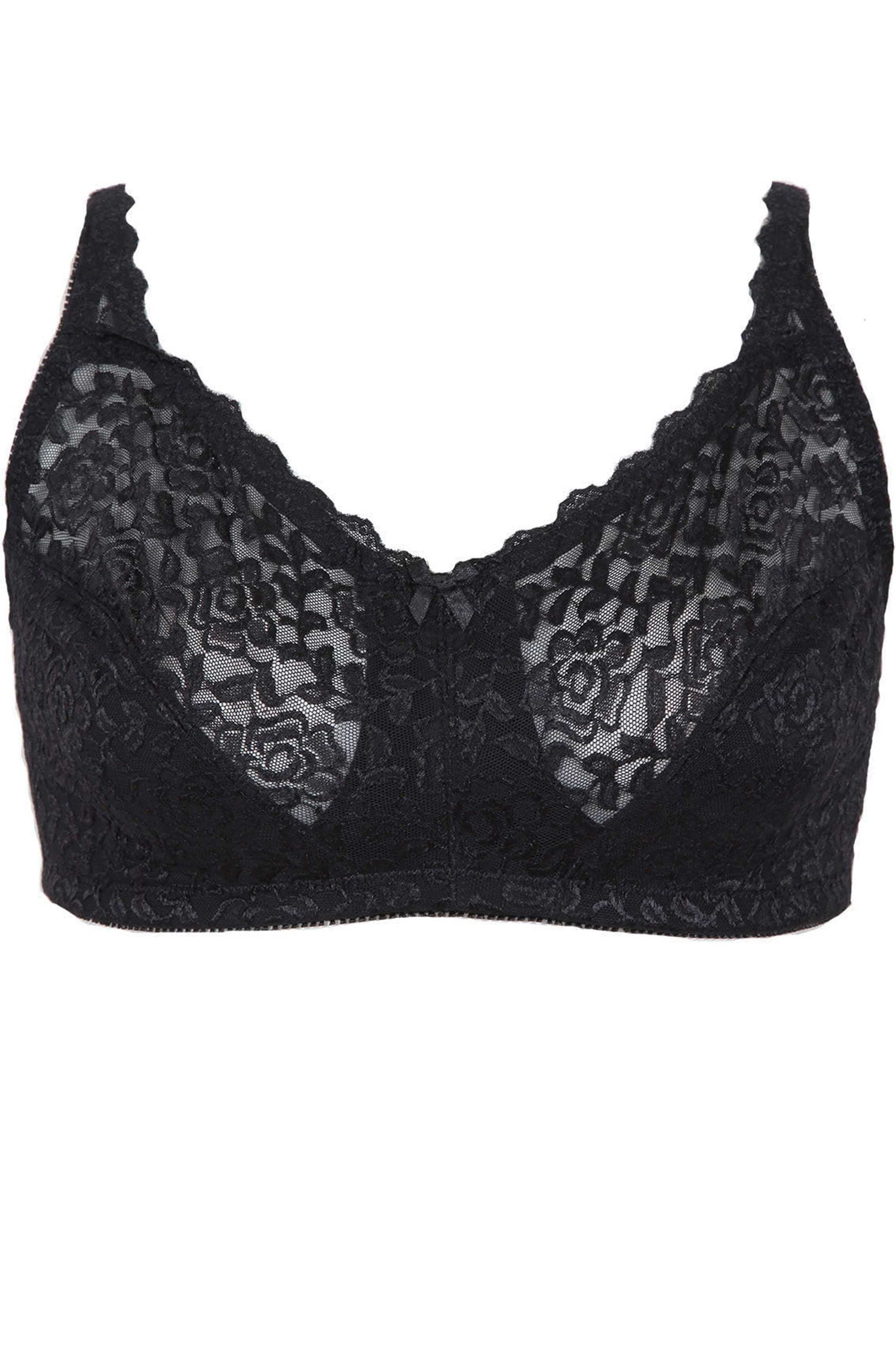 Plus Size Black Hi Shine Lace Non-Padded Non-Wired Full Cup Bra | Yours Clothing 3