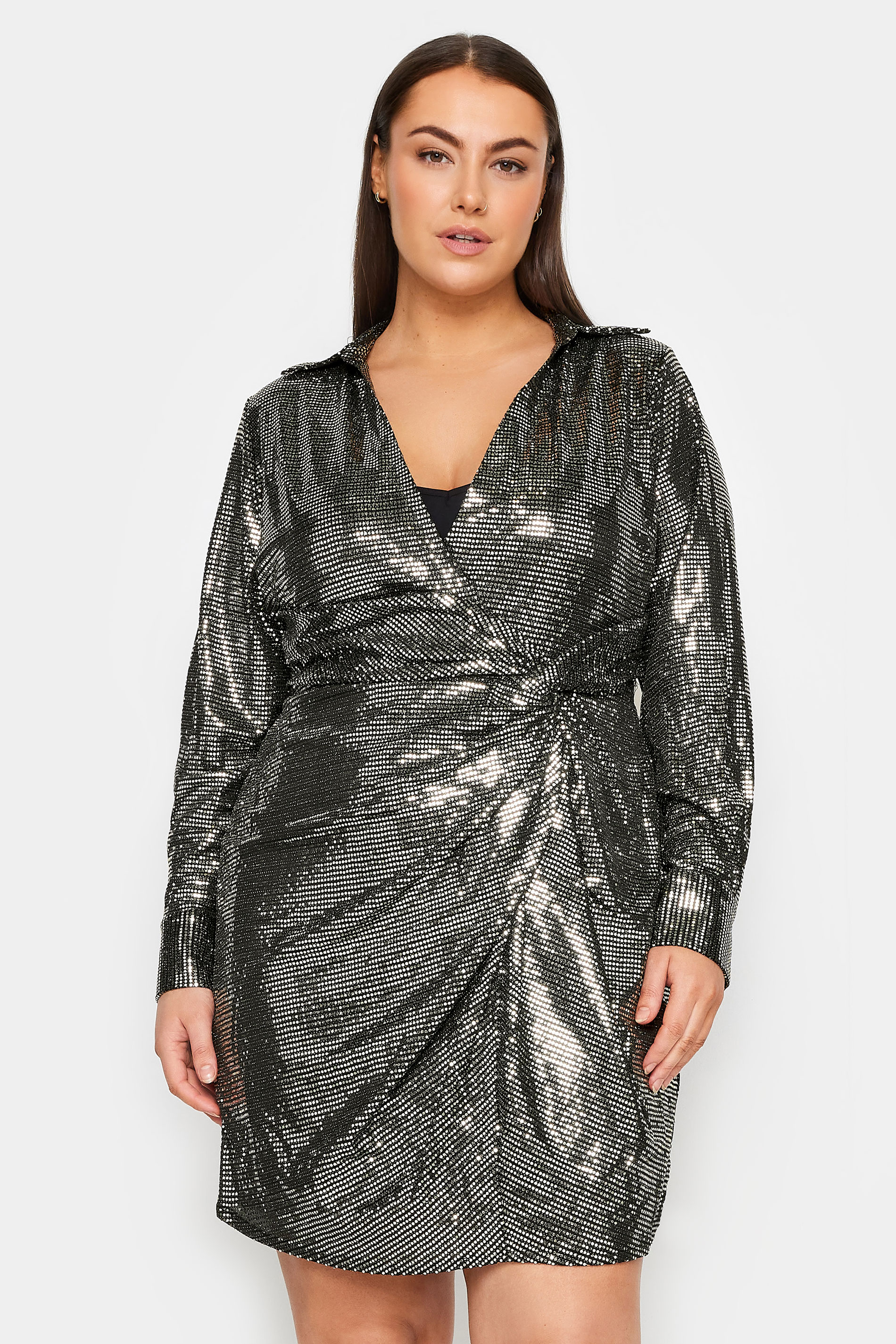 Evans Silver Sequin Wrap Dress 1