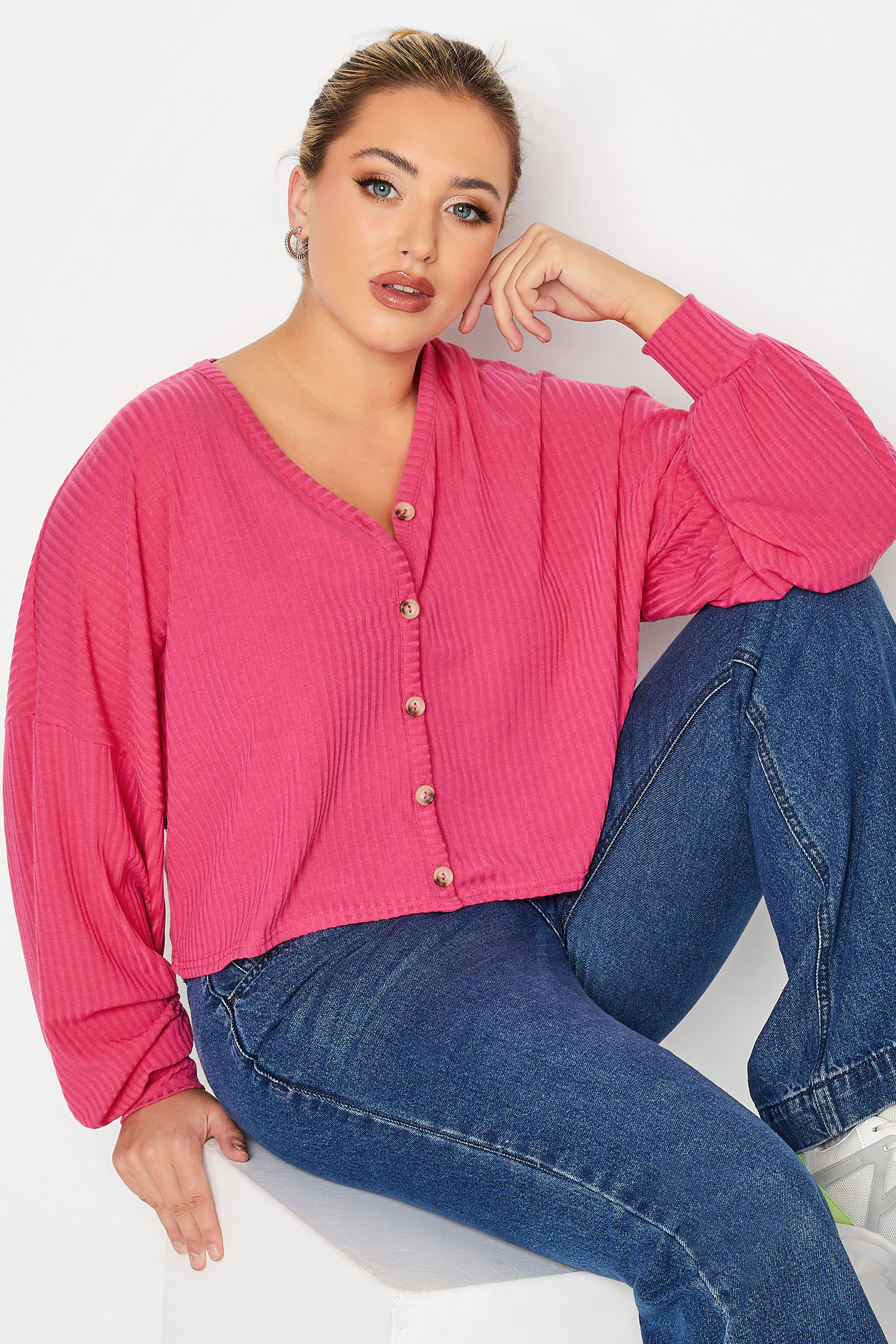 LIMITED COLLECTION Plus Size Pink Cropped Cardigan | Yours Clothing 1