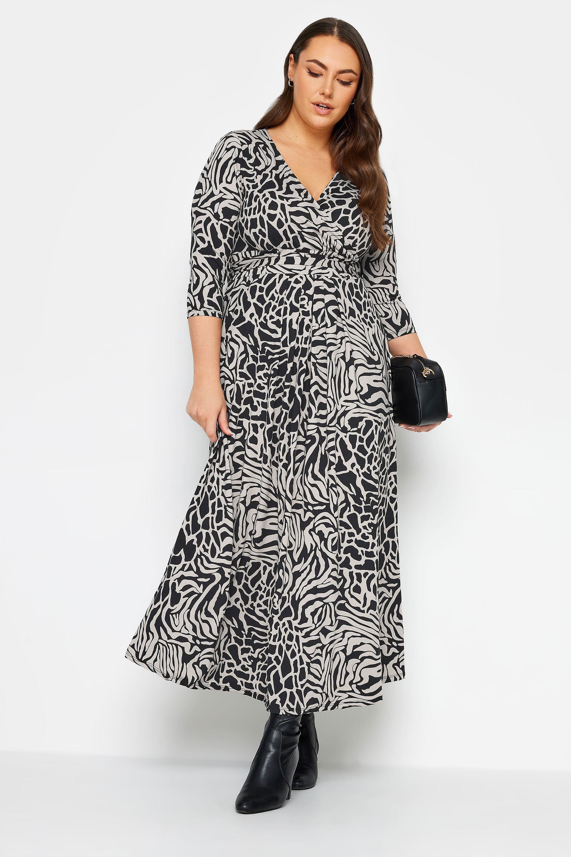 YOURS Plus Size Black Zebra Print Maxi Wrap Dress | Yours Clothing