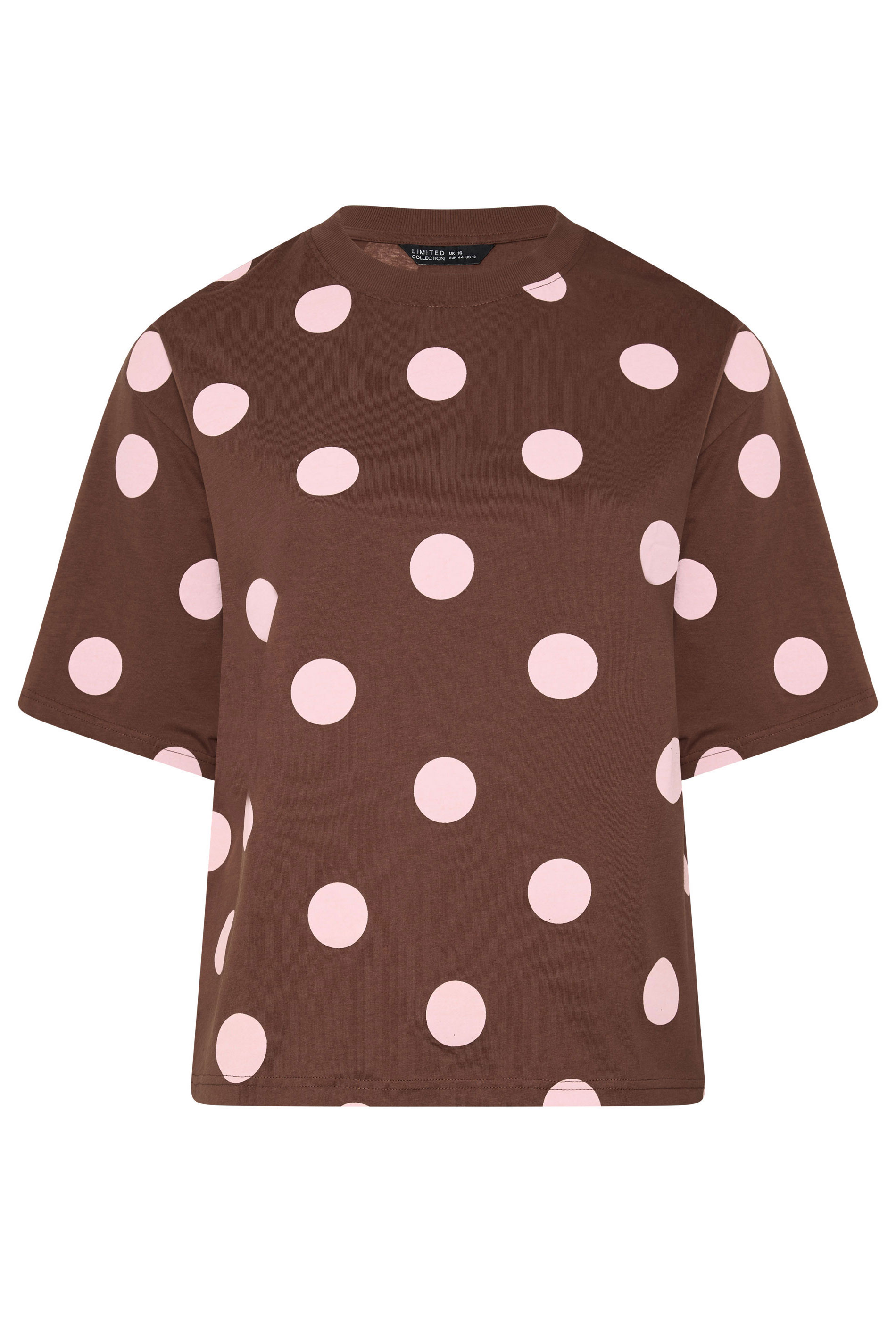 LIMITED COLLECTION Plus Size Chocolate Brown Polka Dot T-Shirt | Yours Clothing 1