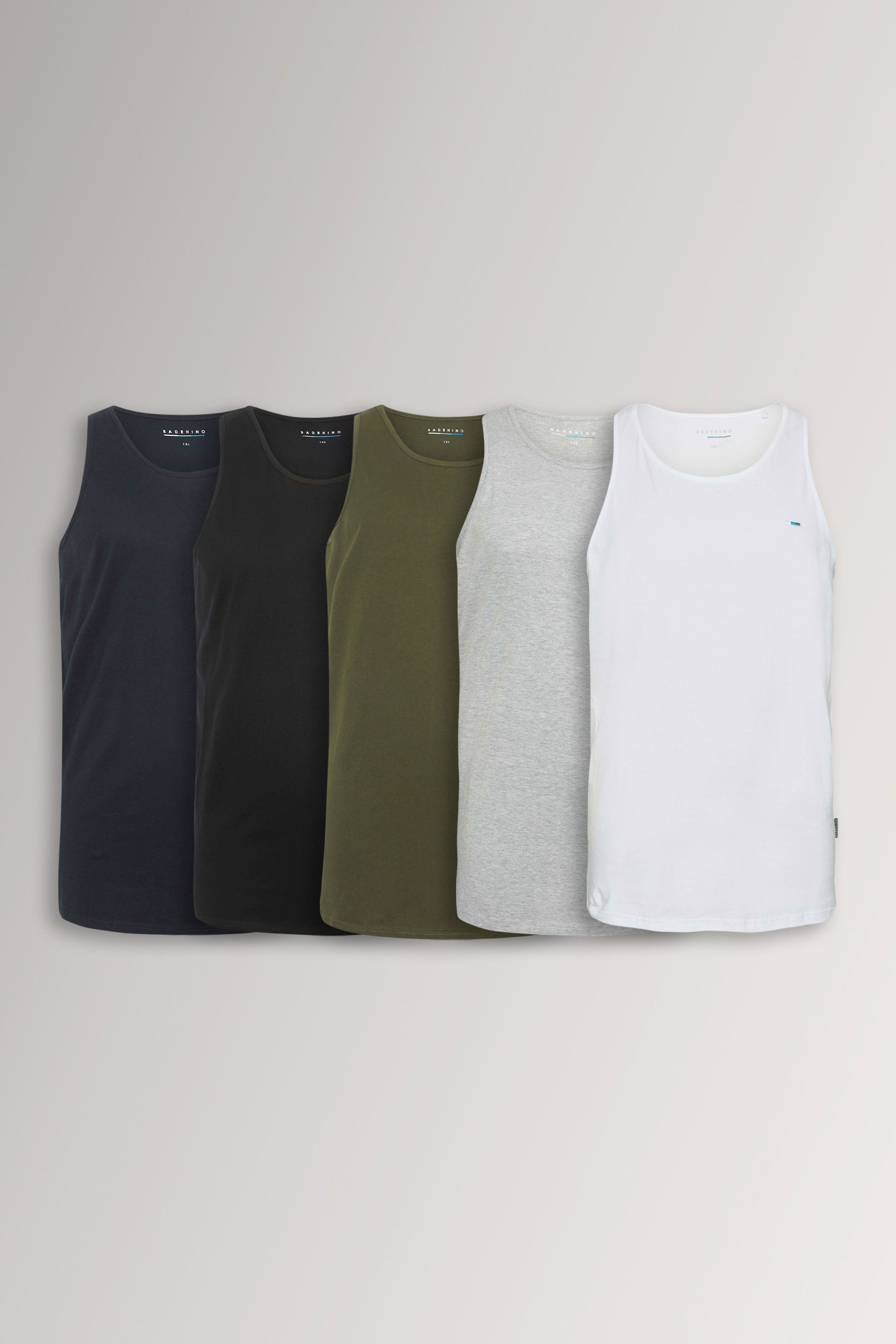BadRhino Big & Tall 5 Pack Grey/Green/White/Navy/Black Extra Long Plain Vest Top | BadRhino 3