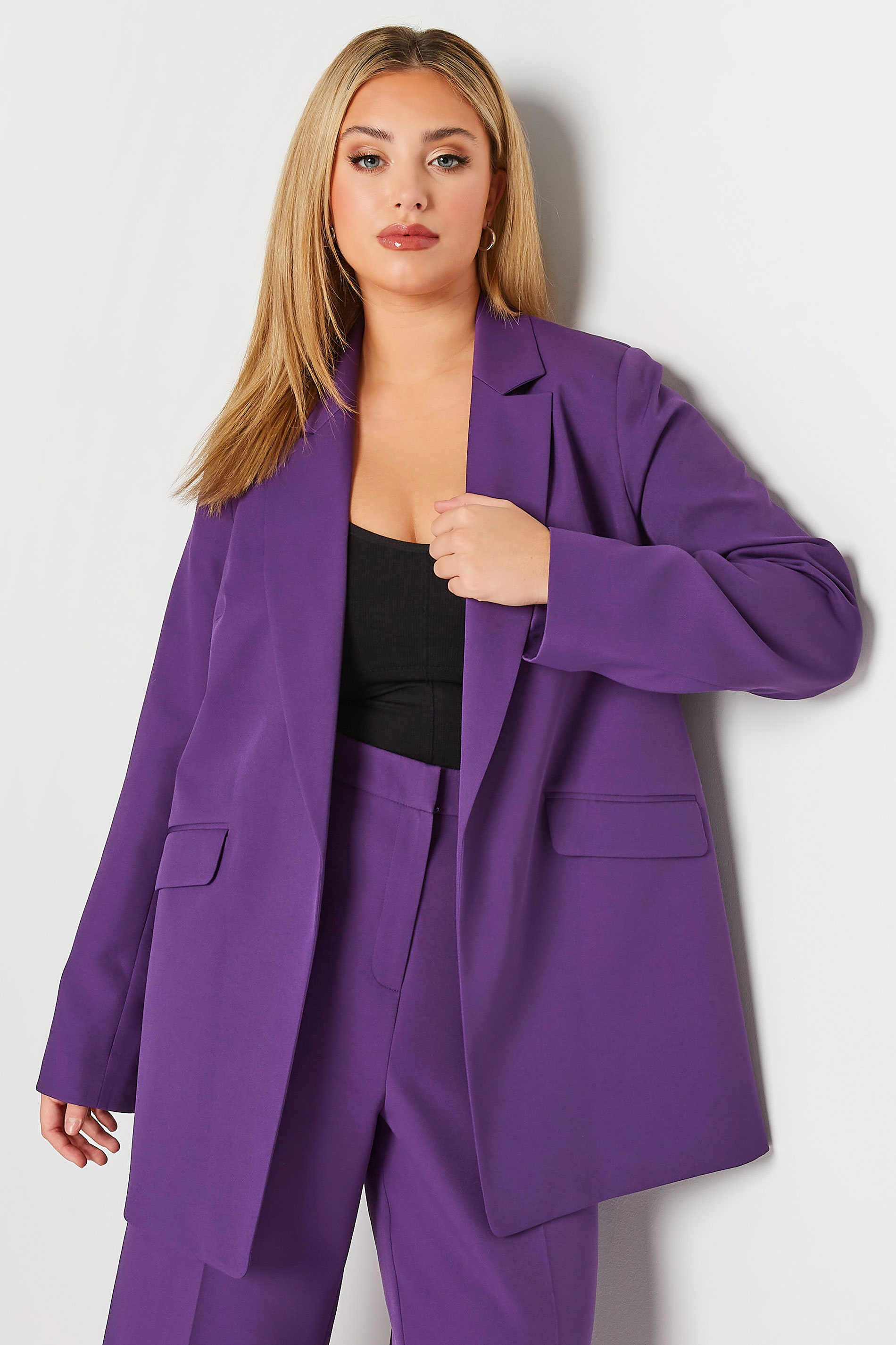 Plus Size Purple Tailored Blazer | Yours Clothing 1