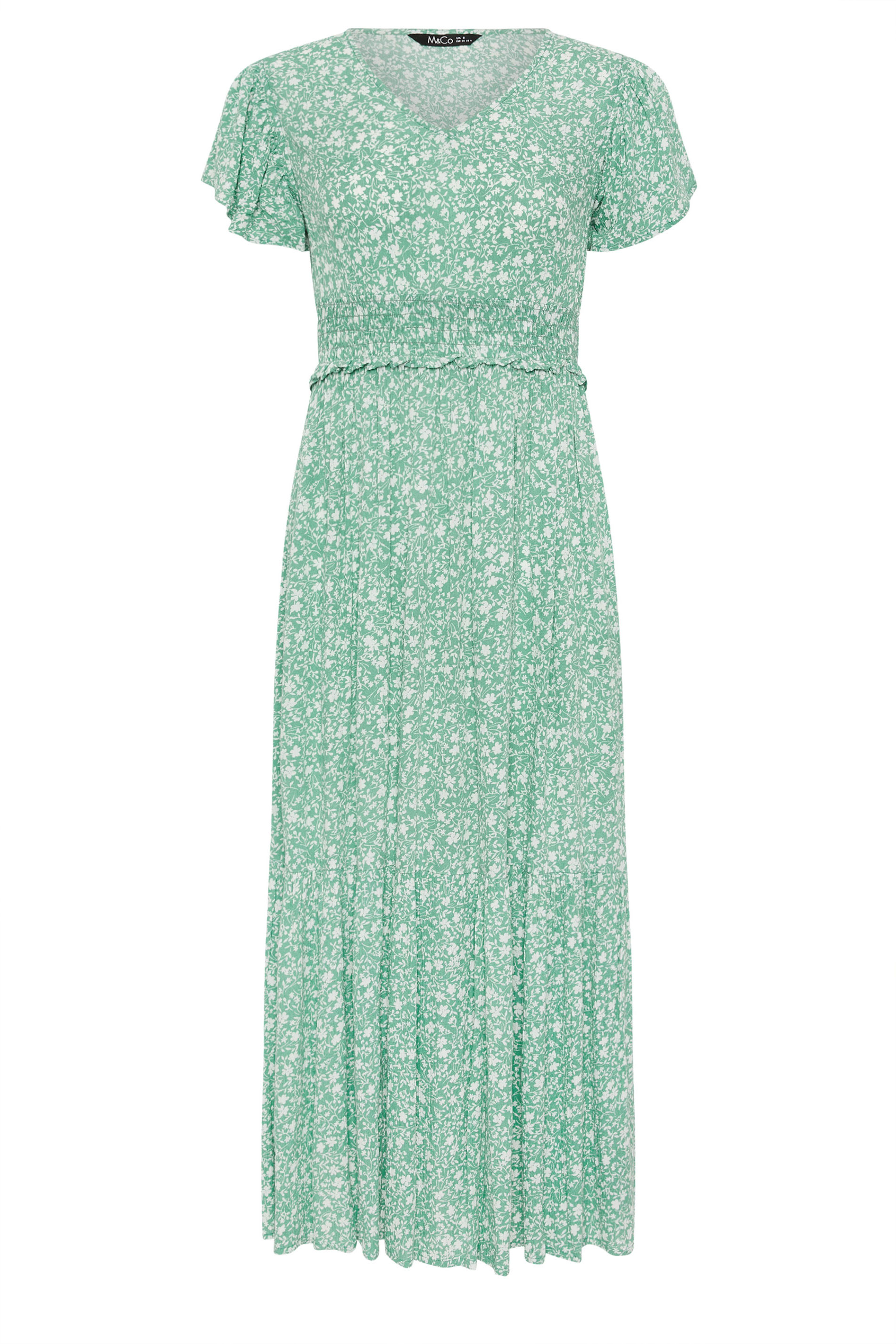 M&Co Petite Green Floral Print Shirred Waist Maxi Dress | M&Co 5