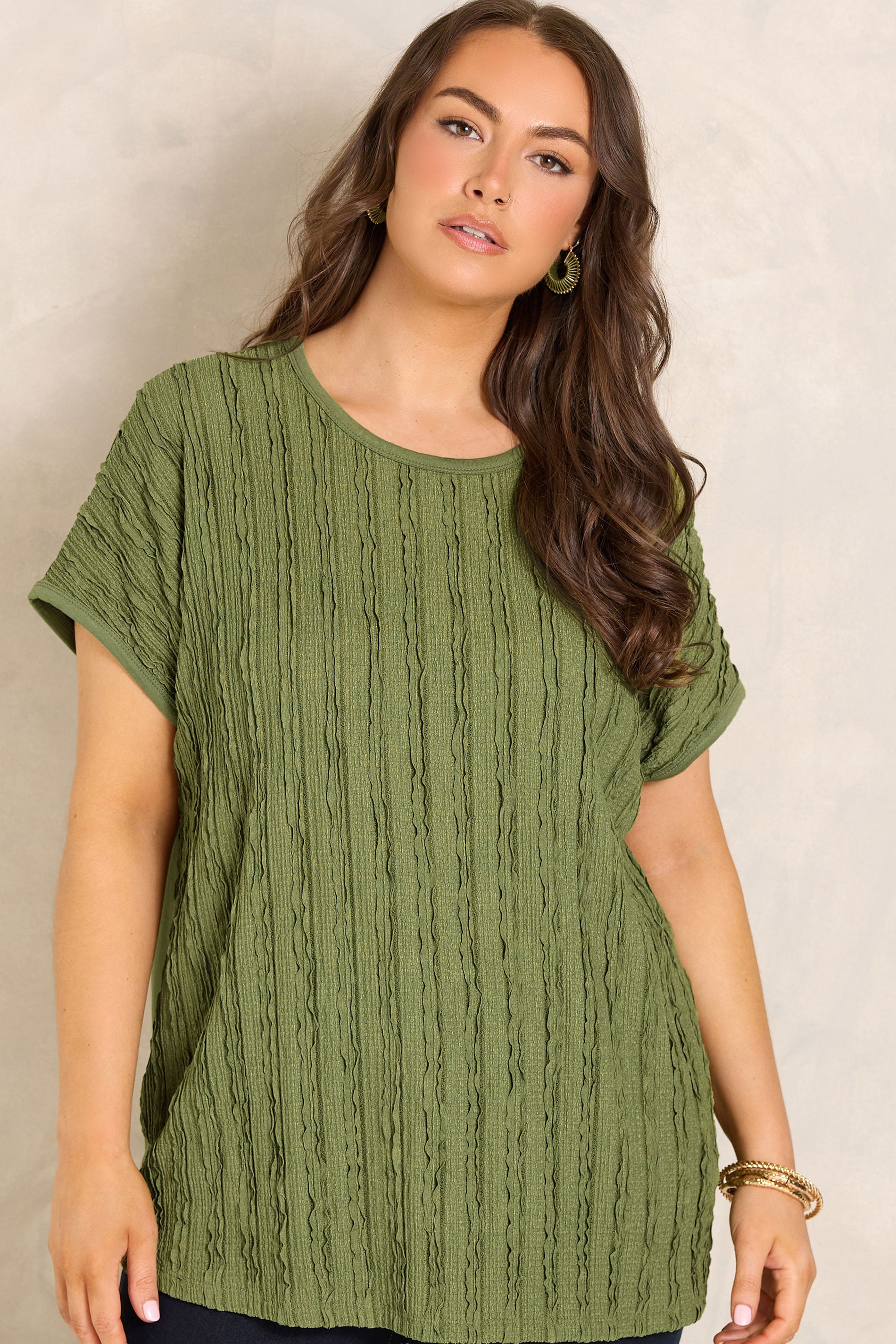 EVANS Plus Size Green Textured Front Top | Evans 3