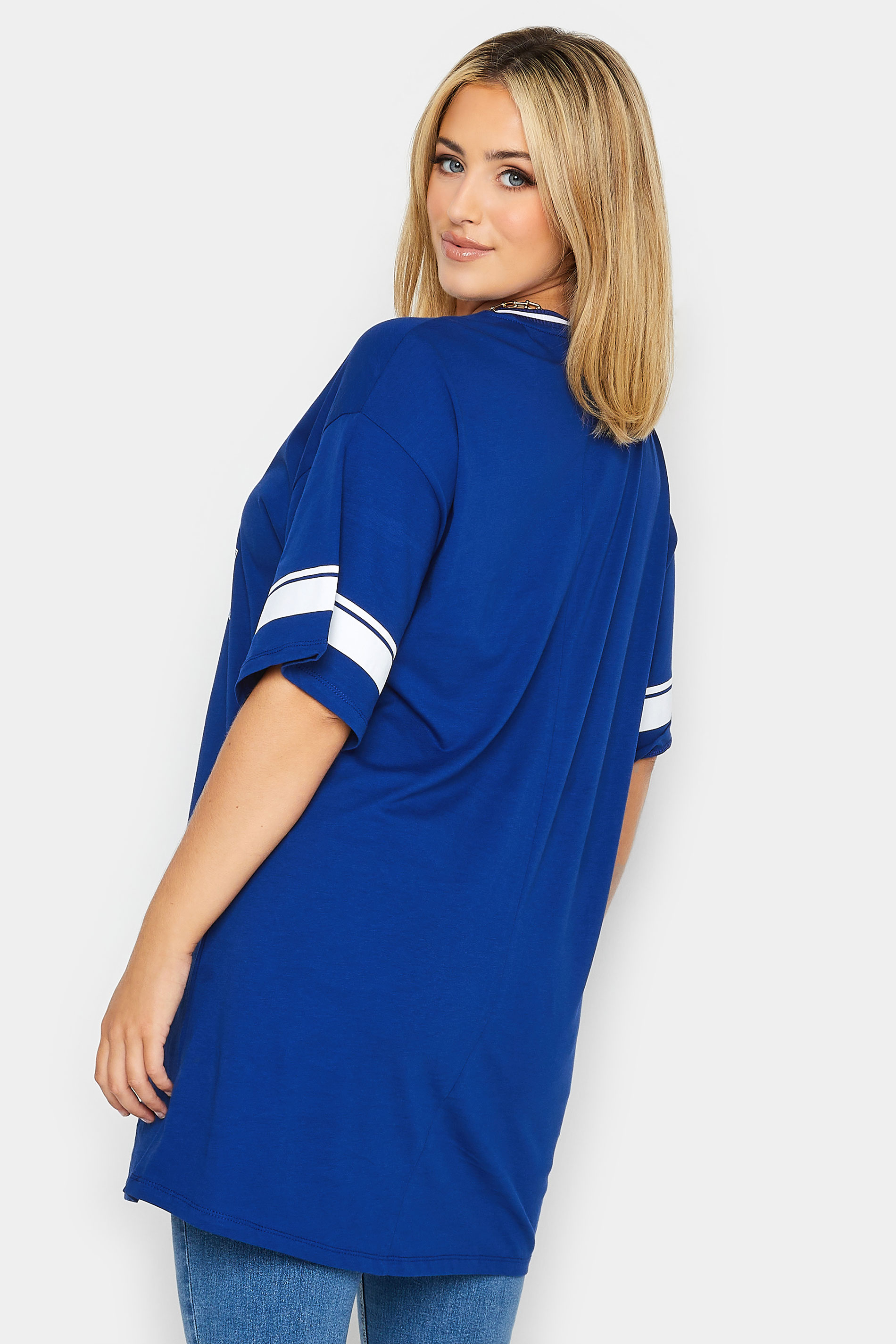 YOURS Curve Blue 'New York' Slogan Varsity Tunic Top | Yours Clothing 3