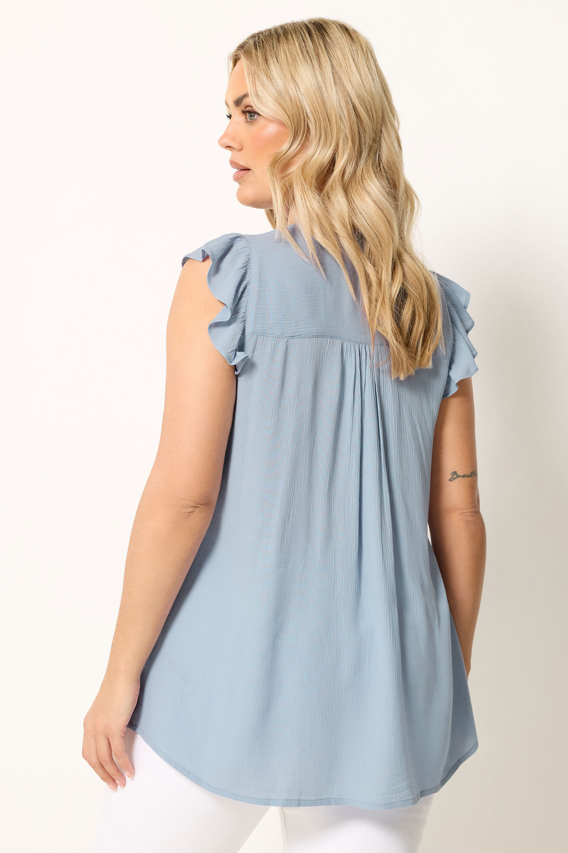 YOURS Plus Size Blue Sleeveless Pintuck Top | Yours Clothing 2