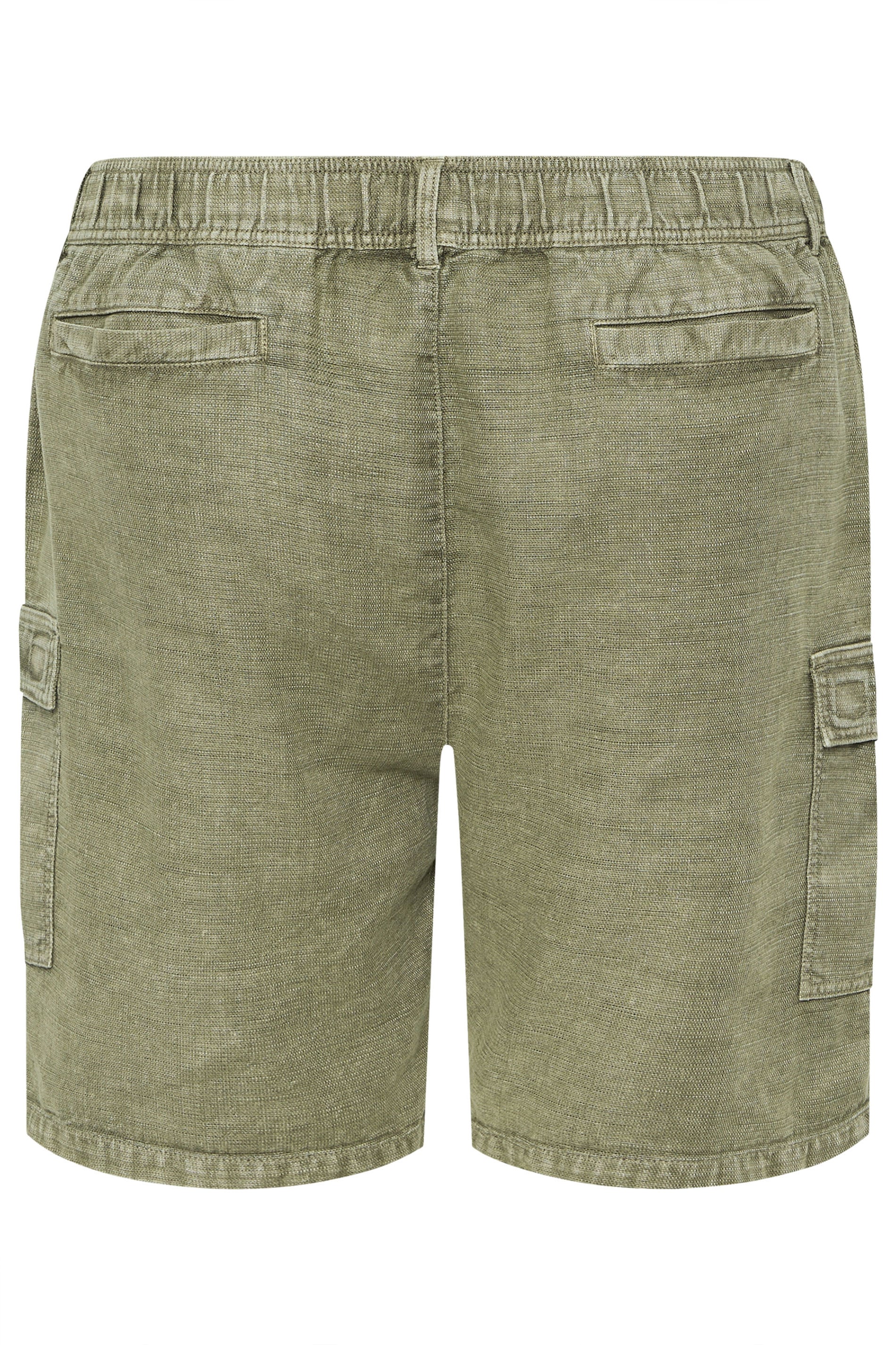 BadRhino Big & Tall Khaki Green Washed Cotton Slub Cargo Shorts | BadRhino  7