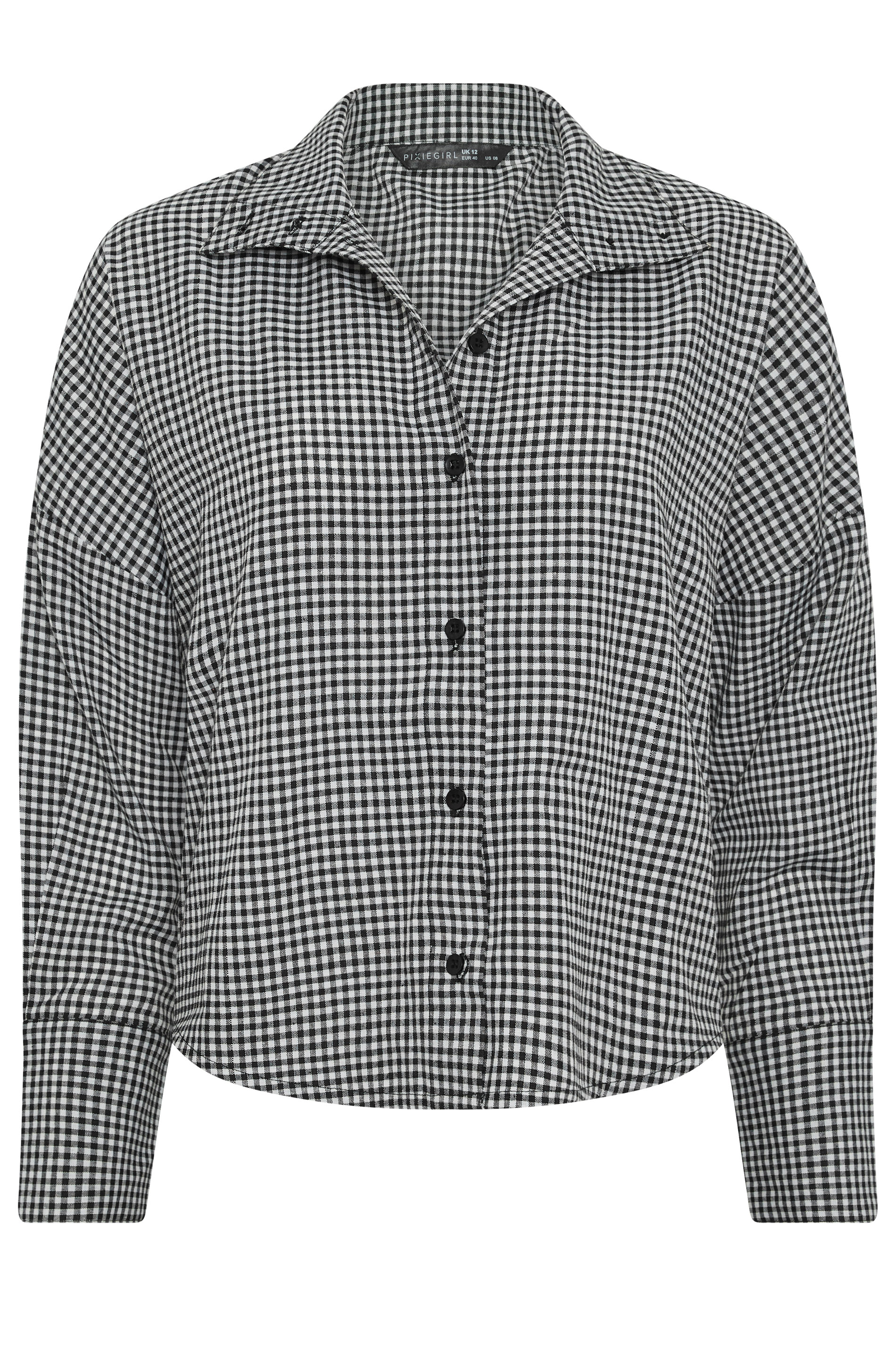PixieGirl Petite Women's Black Gingham Funnel Neck Shirt| PixieGirl 5