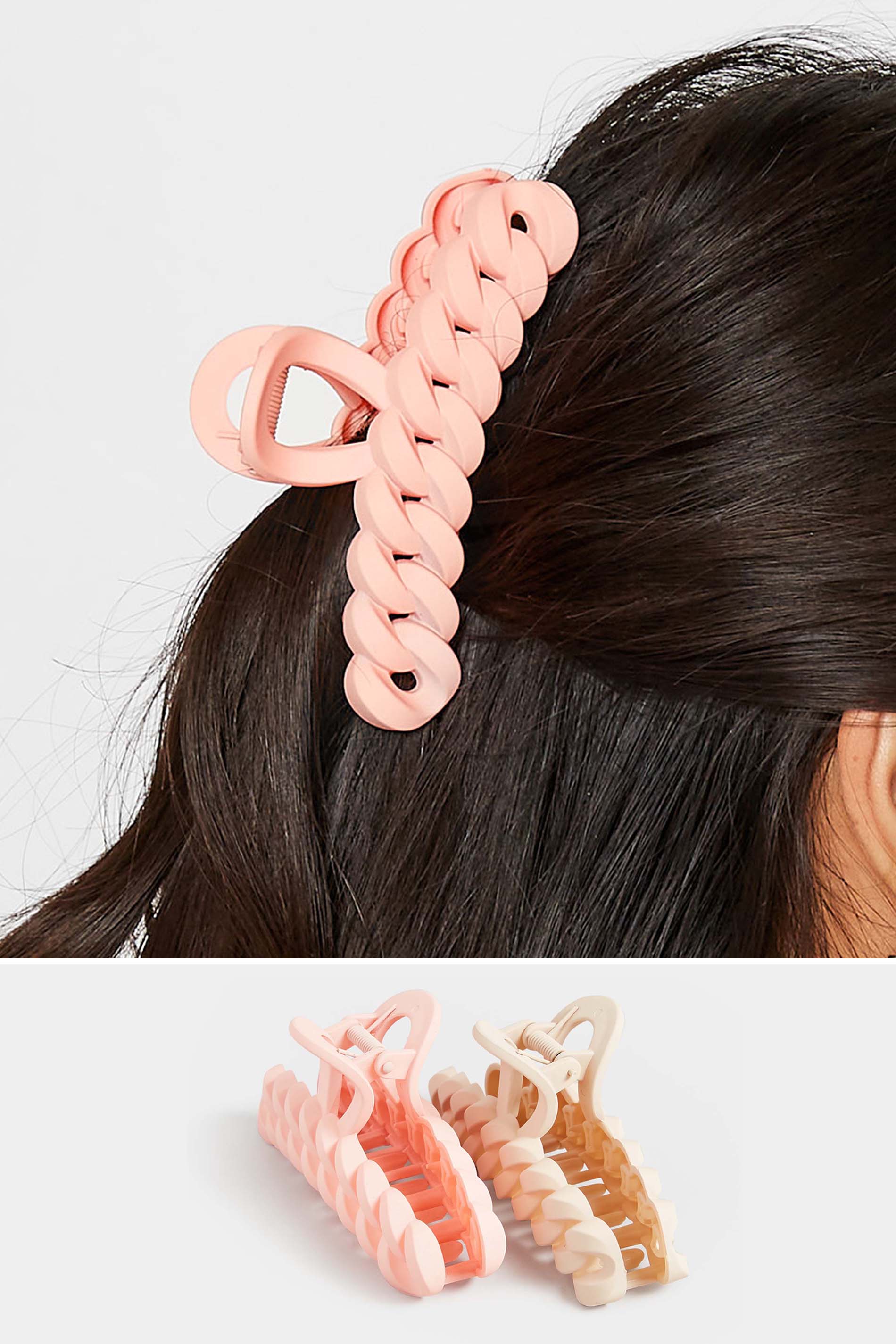 2 PACK Pink & Cream Chain Hair Claw Clips | Yours Clothing 1