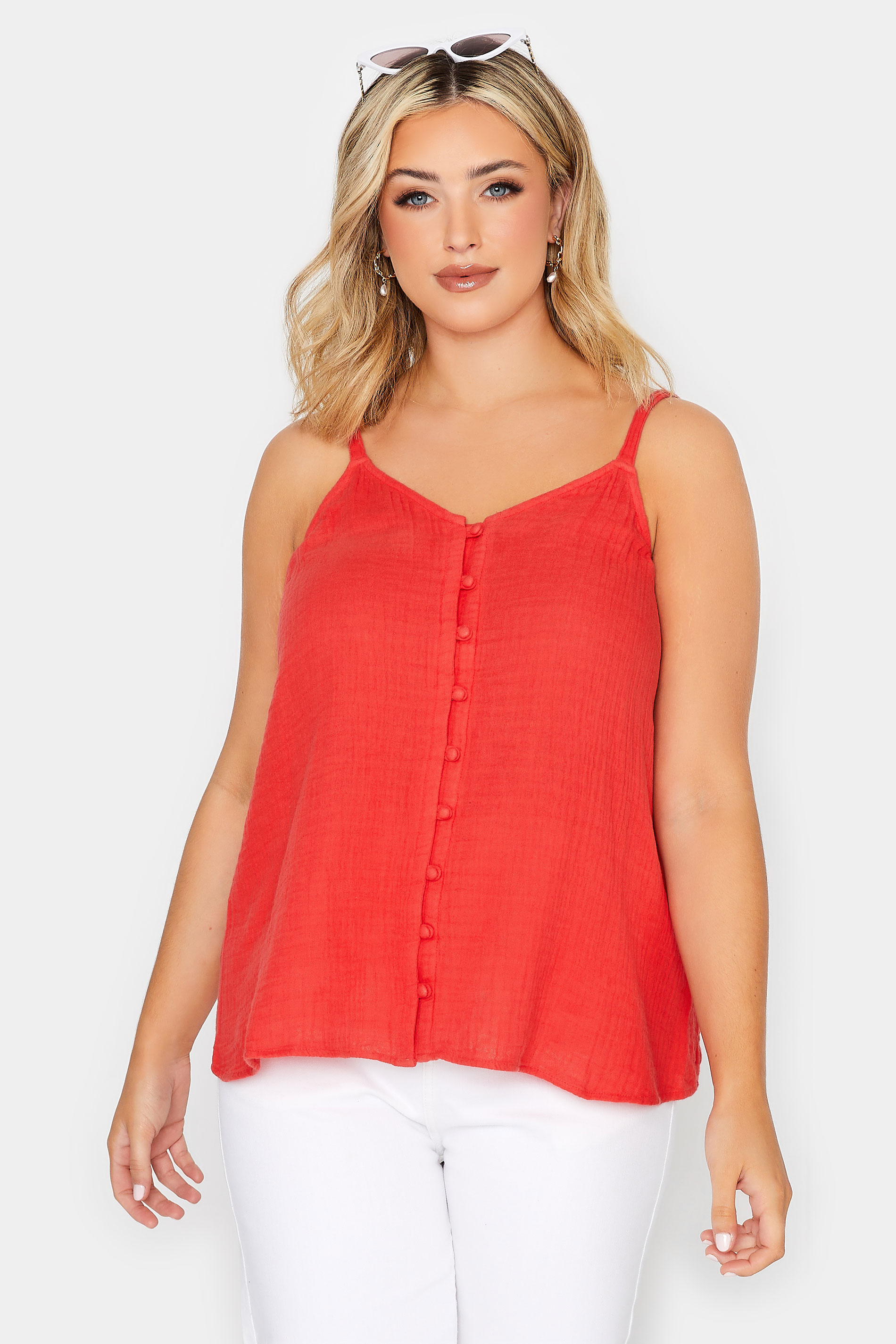 YOURS Plus Size Red Button Cami Vest Top | Yours Clothing 1