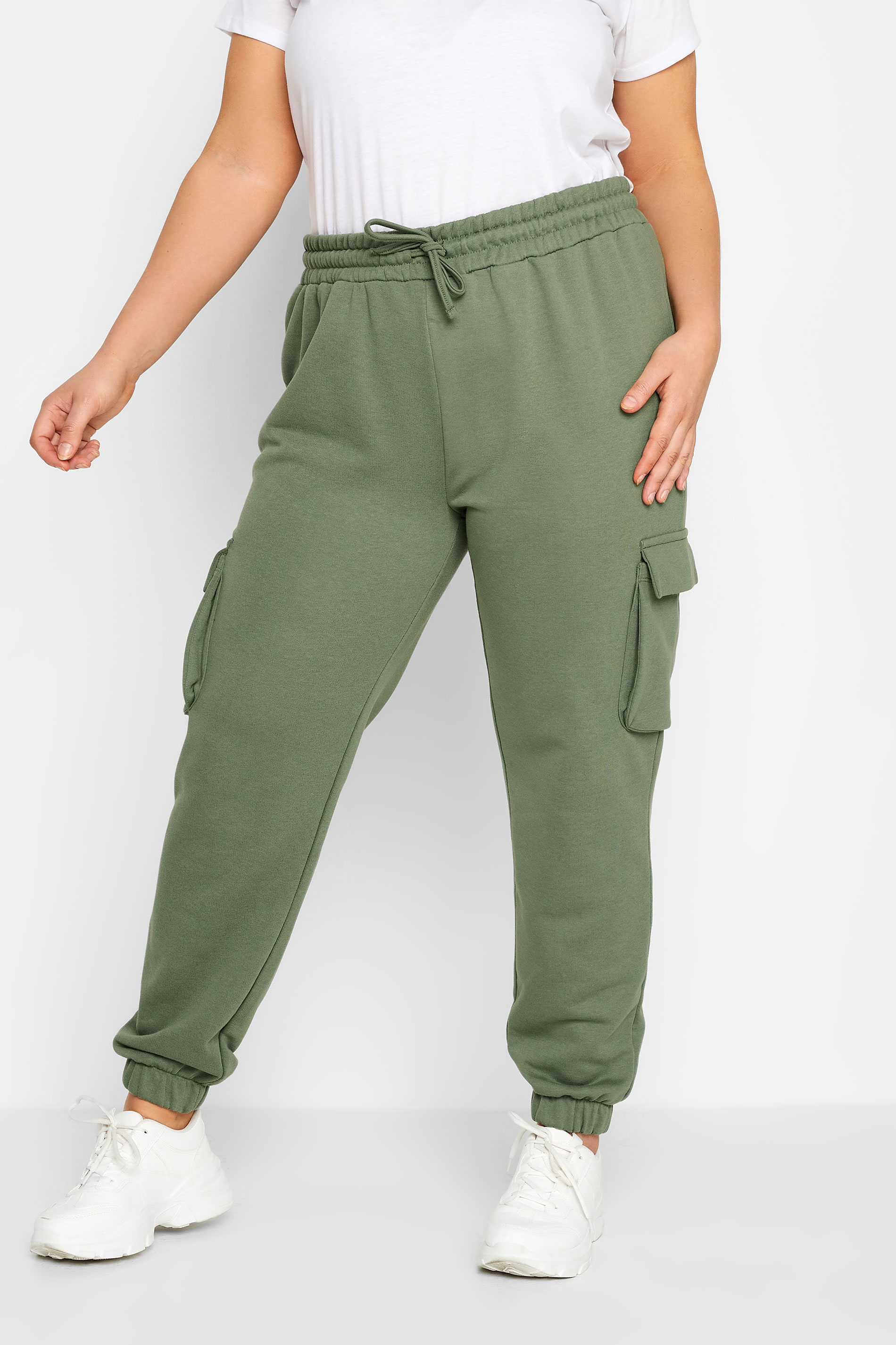 YOURS Curve Plus Size Khaki Green Cargo Joggers | Yours Clothing  1
