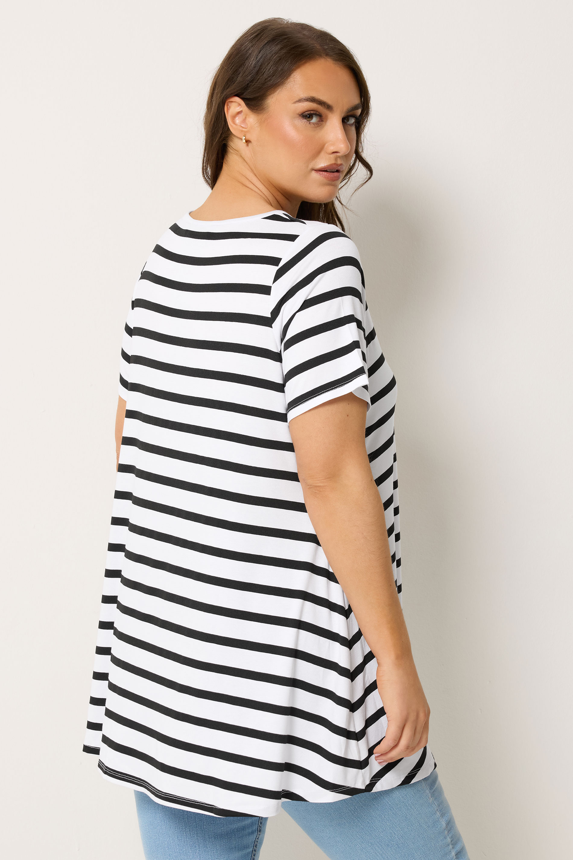 Yours Plus Size Black Stripe Swing T-Shirt | Yours Clothing 2