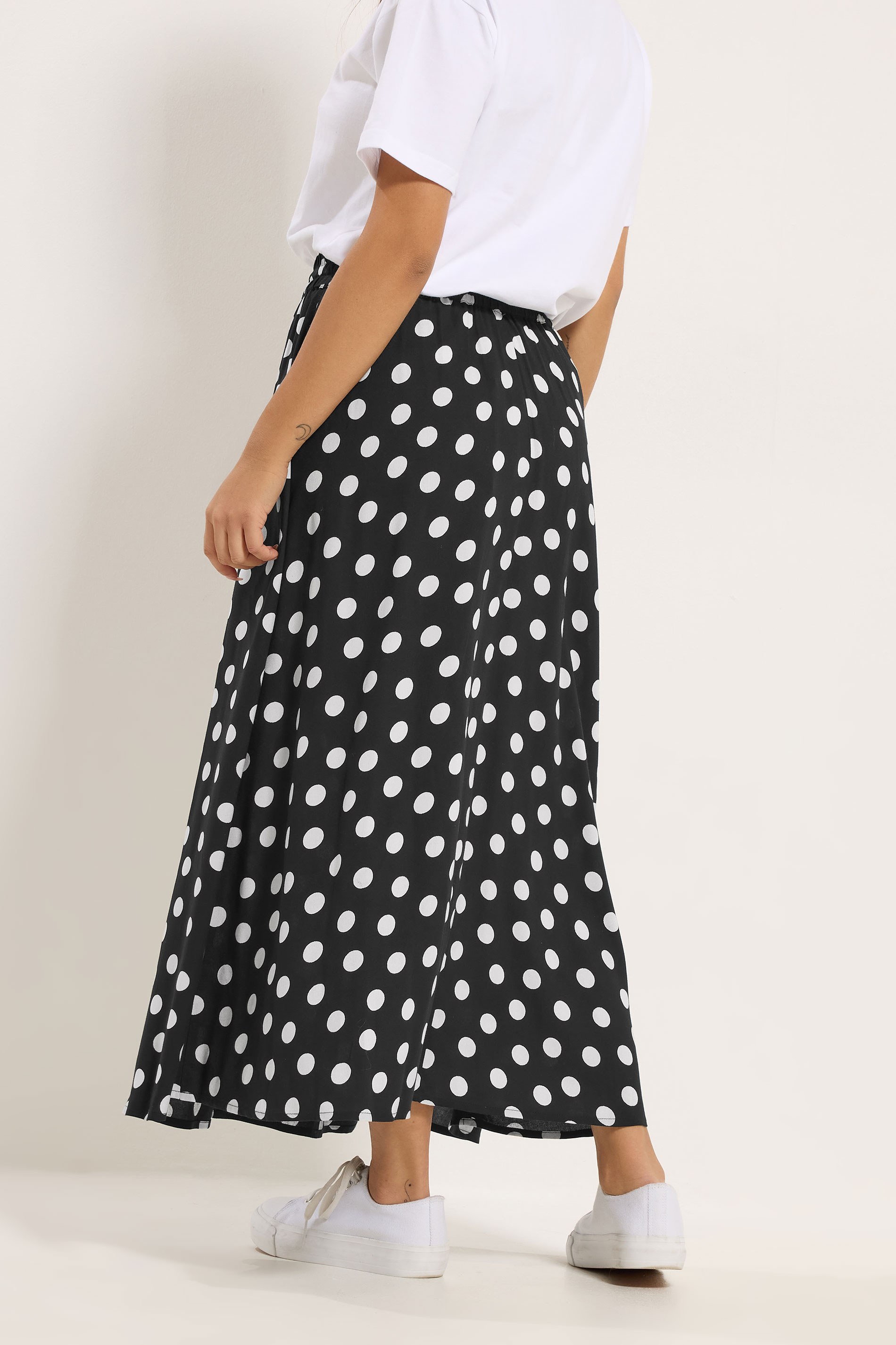 M&Co Petite Black Polka Dot Tie Waist Maxi Skirt | M&Co 2