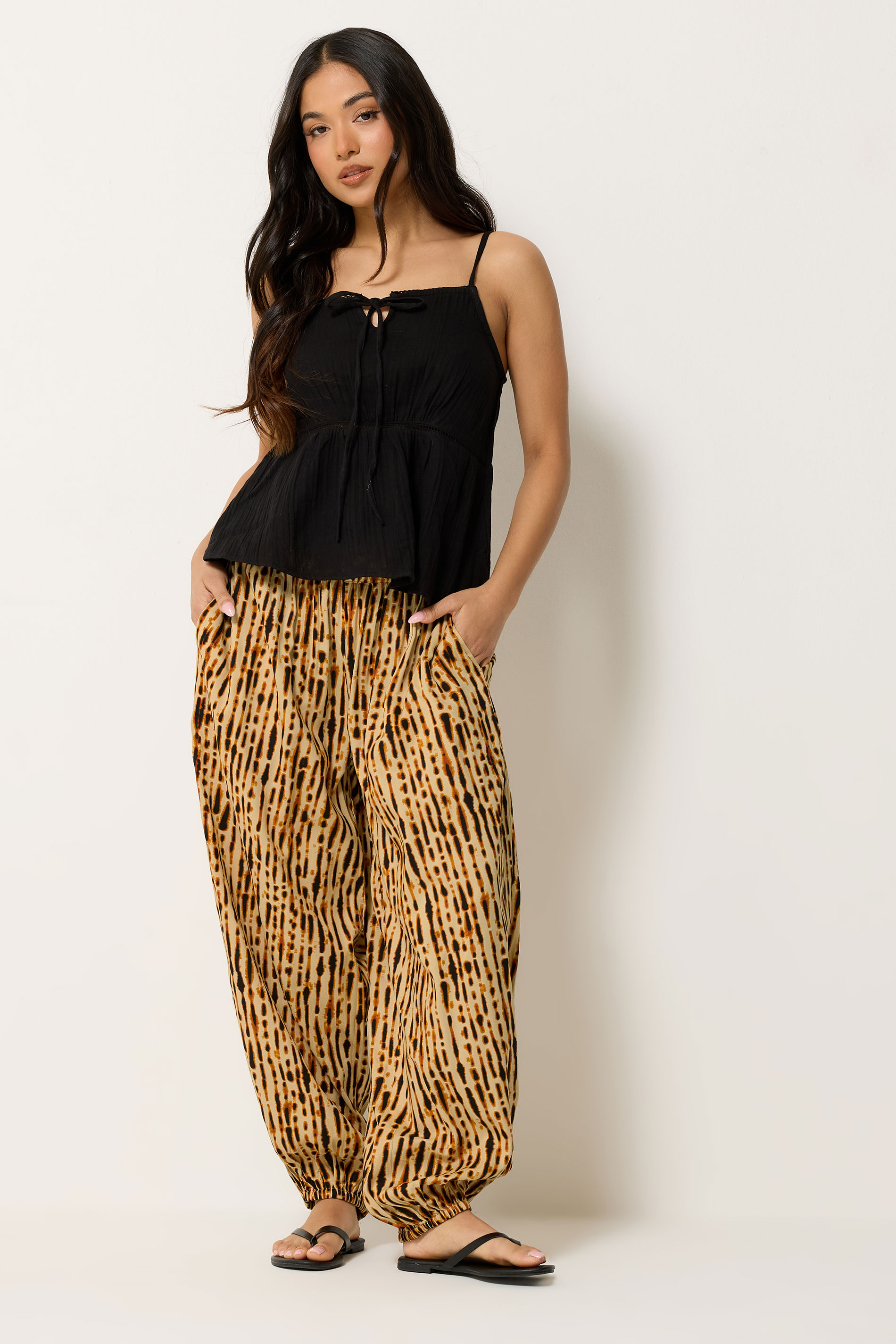 PixieGirl Petite Women's Brown Tie Dye Balloon Trousers | PixieGirl 3