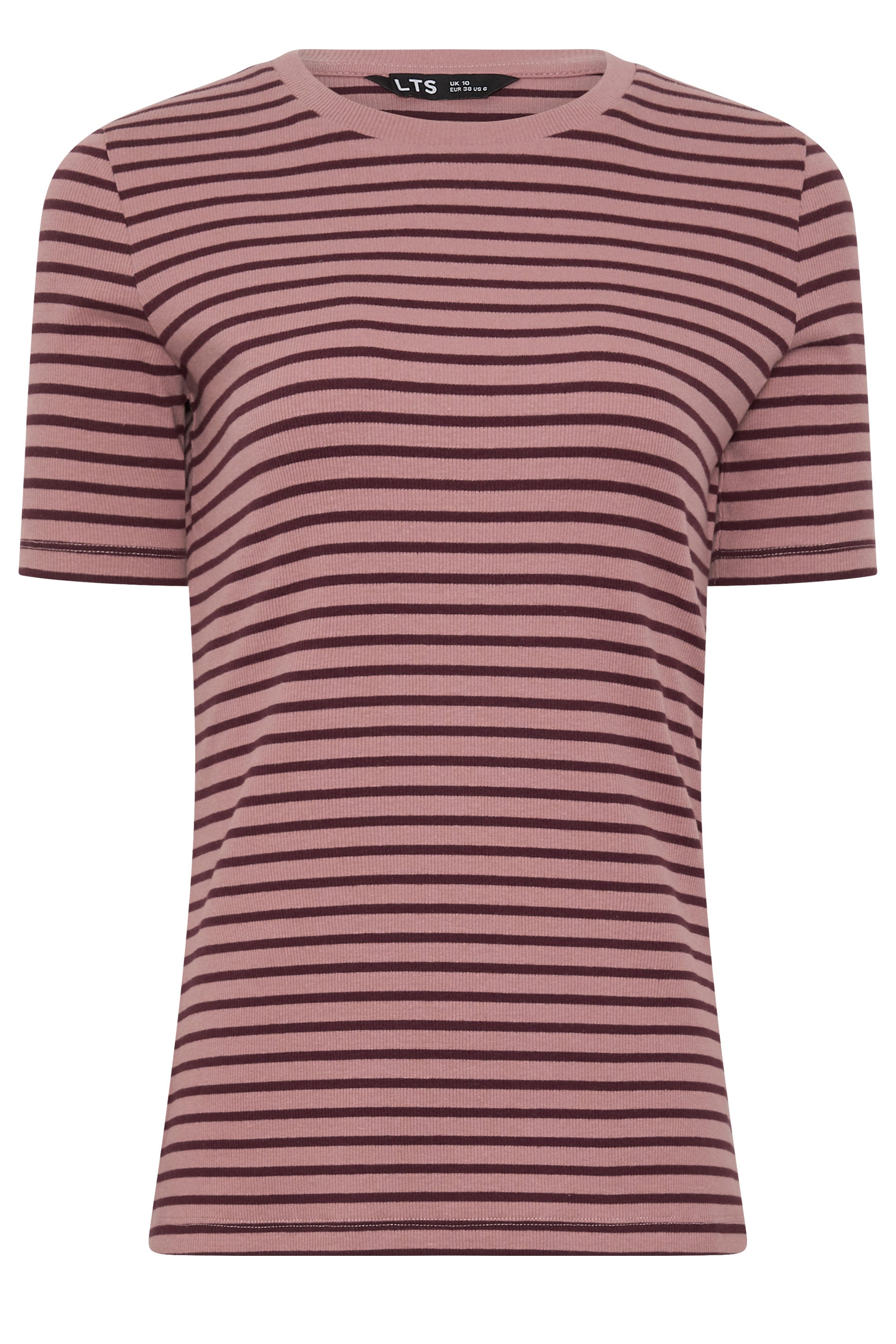 LTS Tall Women's Pink Marl Stripe Cotton Ribbed T-Shirt | Long Tall Sally 5