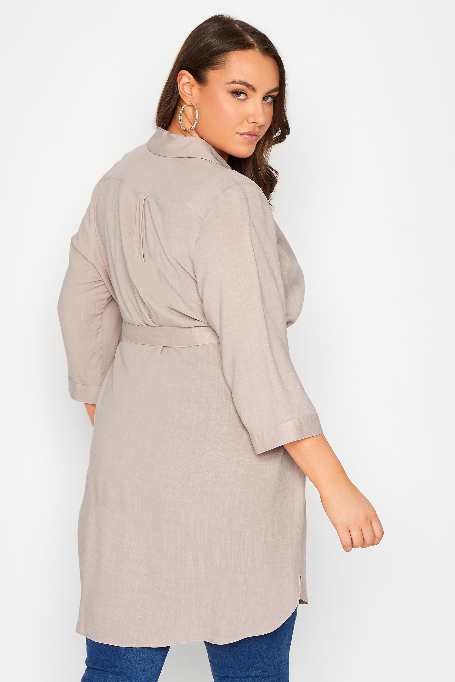 YOURS Plus Size Light Pink Tie Waist Tunic Shirt | Yours Clothing 3