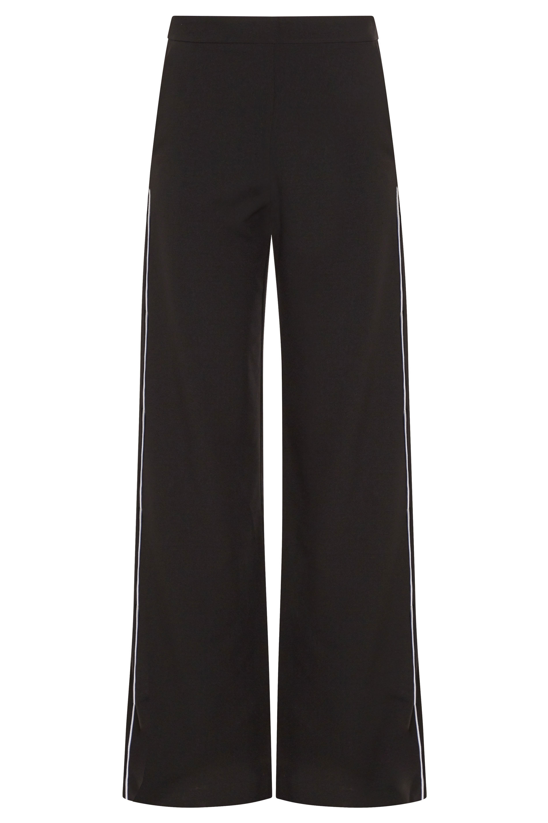 Black Crepe Wide Leg Tipped Trouser | Long Tall Sally