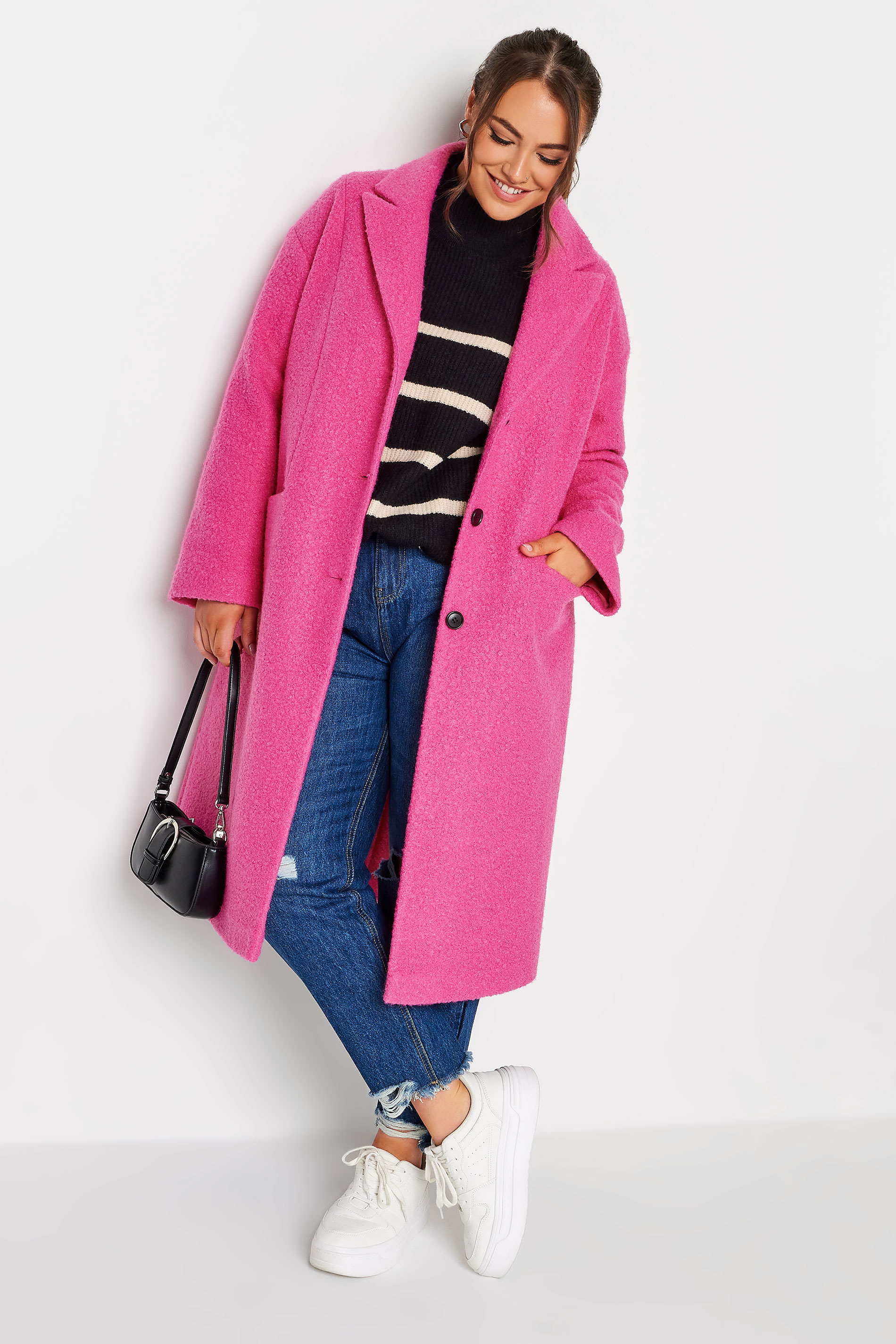 YOURS Plus Size Pink Boucle Coat | Yours Clothing