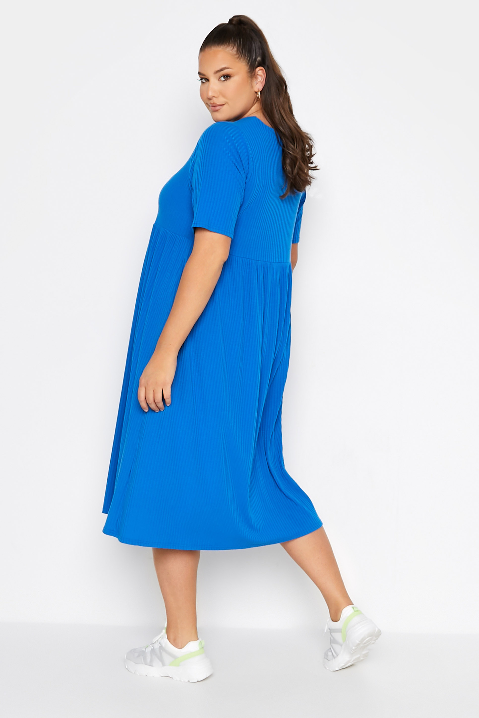 LIMITED COLLECTION Plus Size Cobalt Blue Ribbed Peplum Midi Dress | Yours Clothing  3