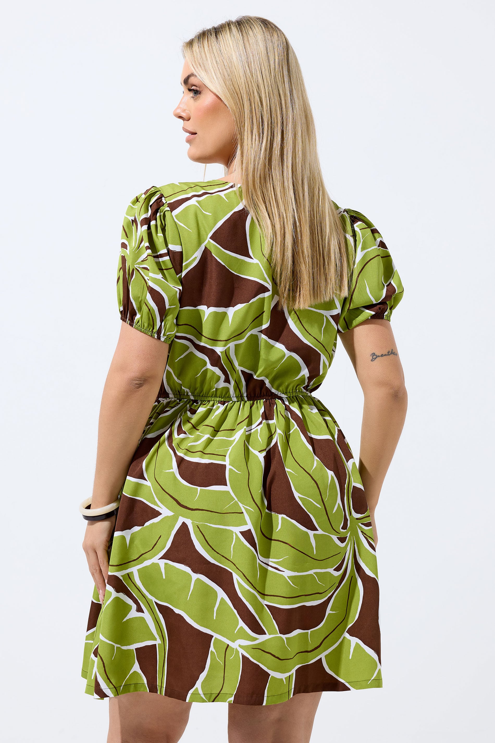 LIMITED COLLECTION Plus Size Green Palm Leaf Mini Dress | Yours Clothing 2