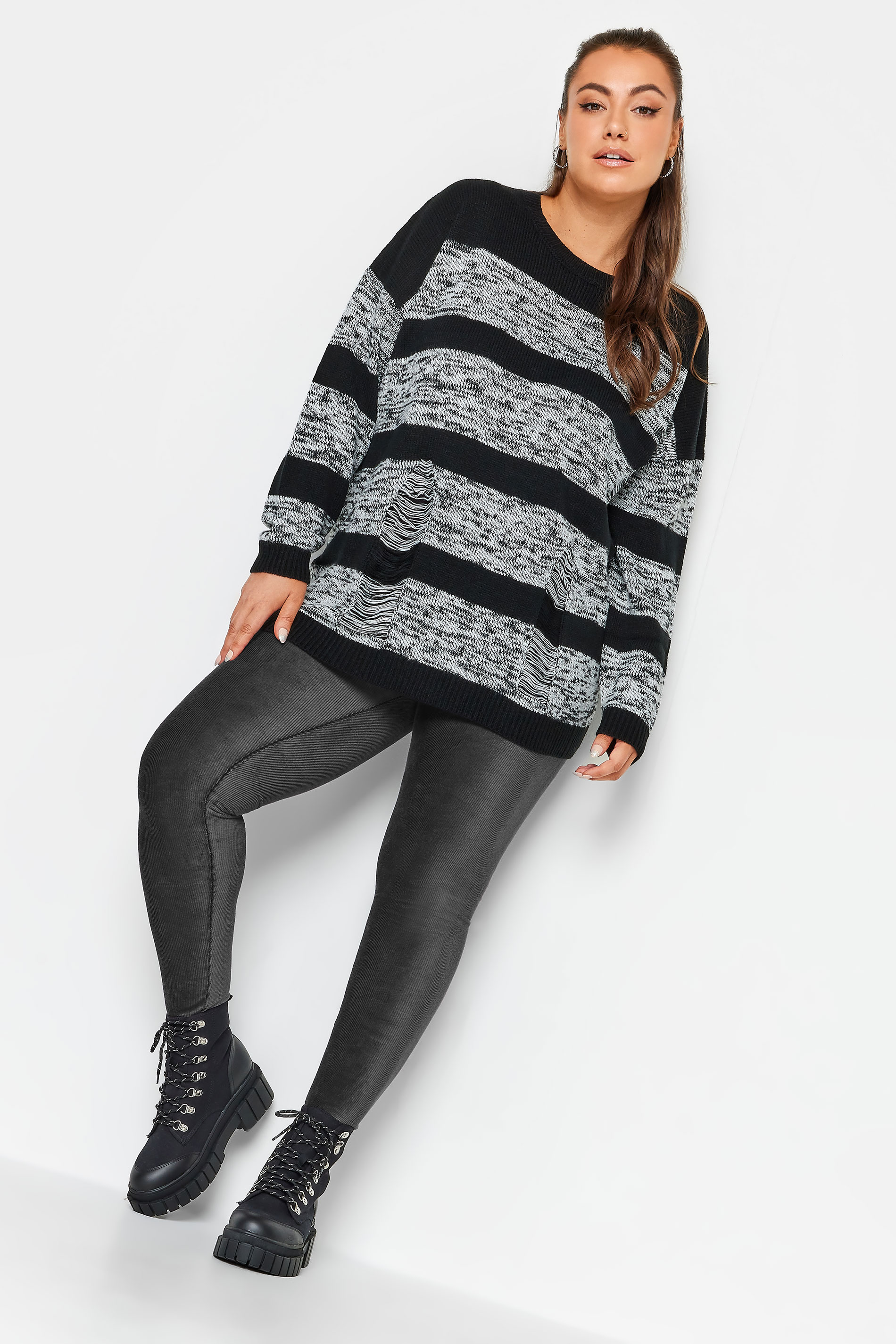 YOURS Plus Size Charcoal Grey Cord Leggings | Yours Clothing 2