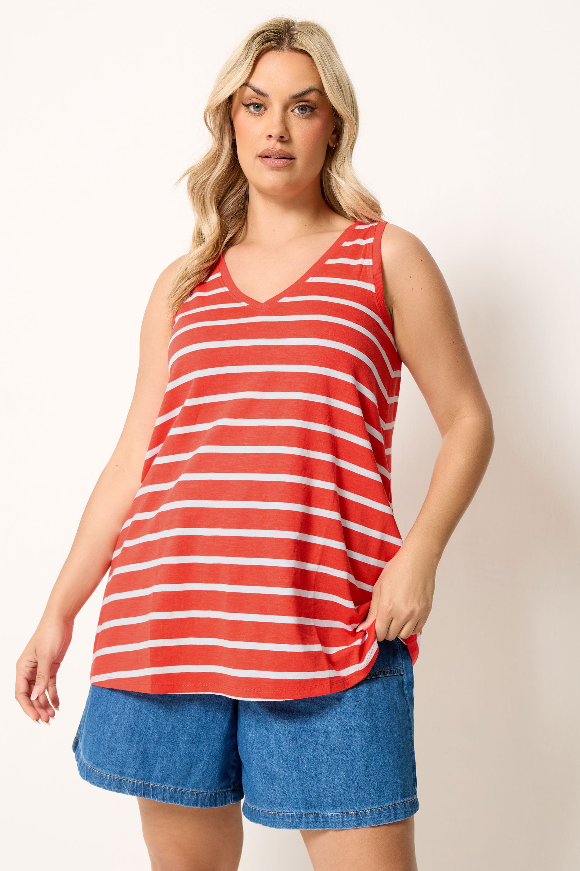 YOURS Plus Size Orange Stripe Vest Top | Yours Clothing 3