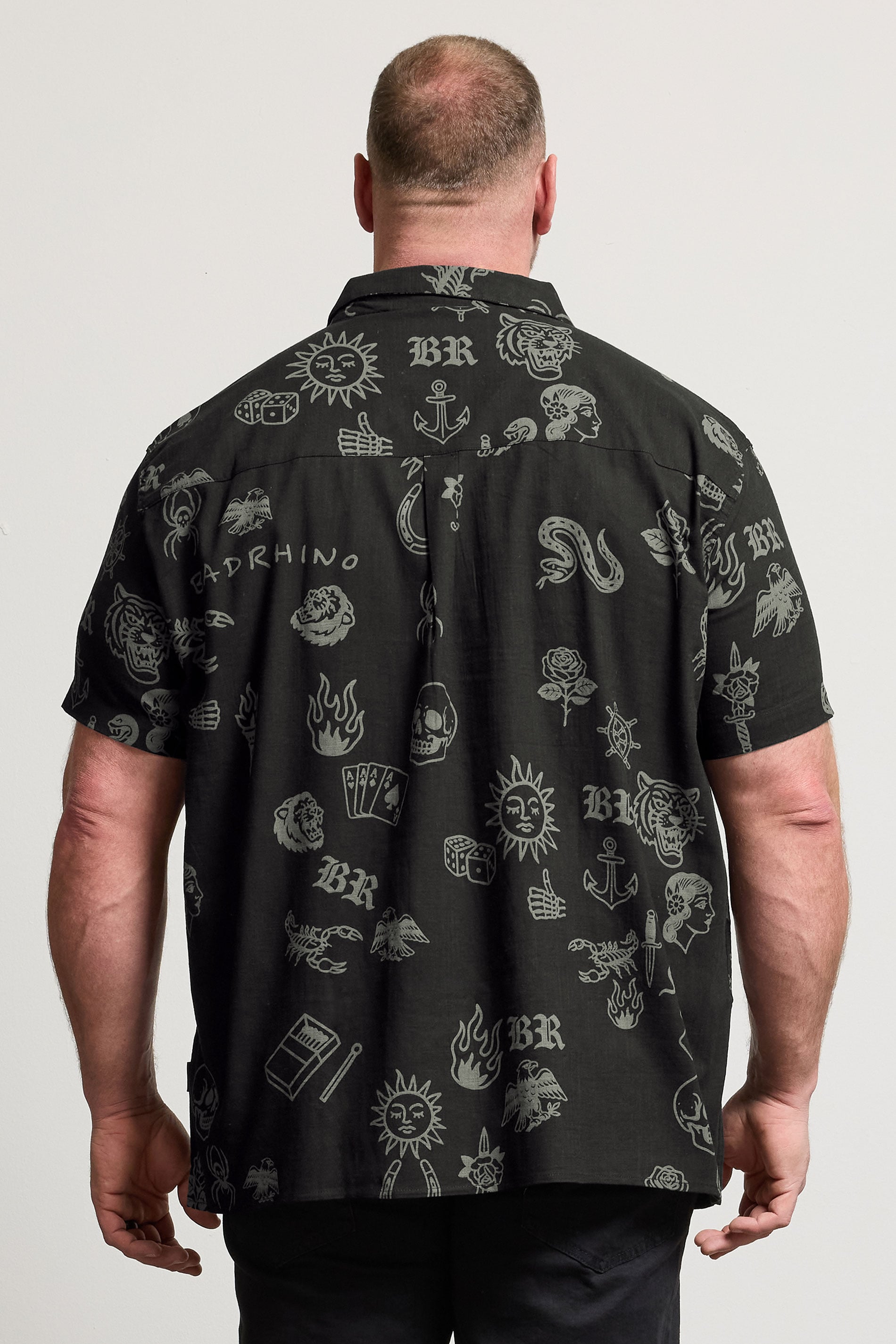 BadRhino Big & Tall Black Tattoo Print Shirt | BadRhino 4