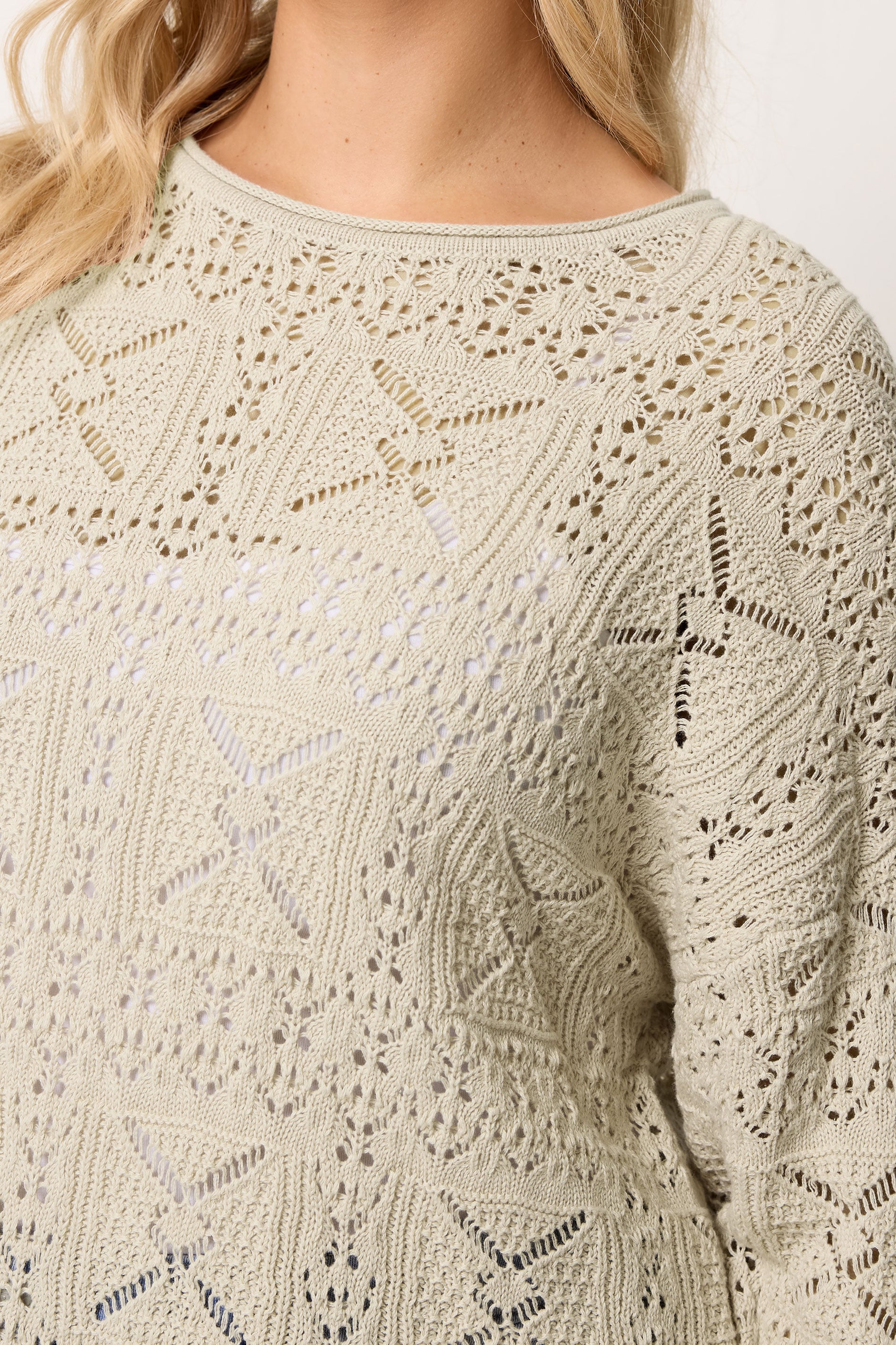 YOURS Plus Size Natural Brown Pointelle Stitch Jumper | Yours Clothing 4
