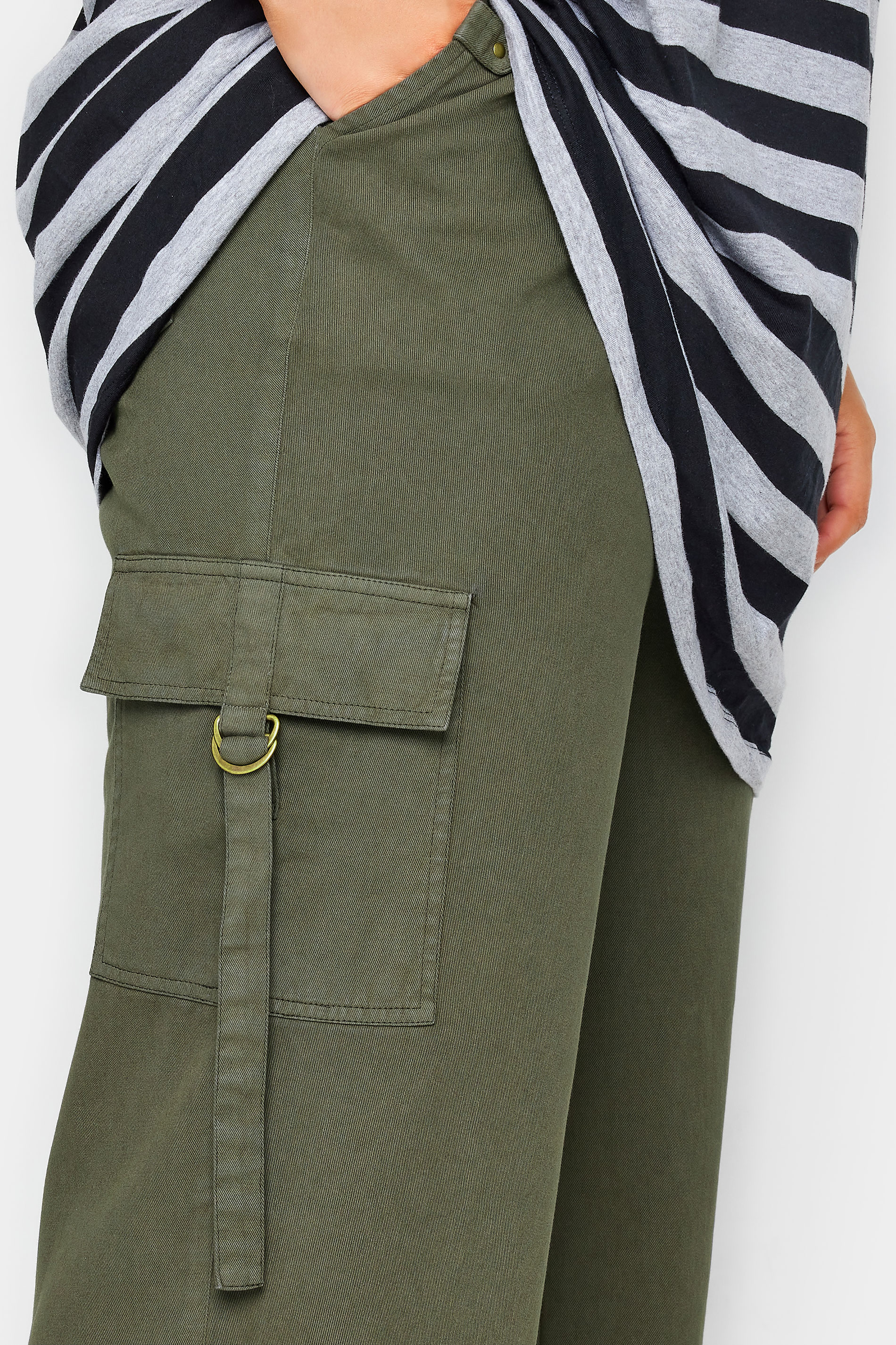 YOURS Plus Size Khaki Green Wide Leg Twill Cargo Trousers | Yours Clothing 3