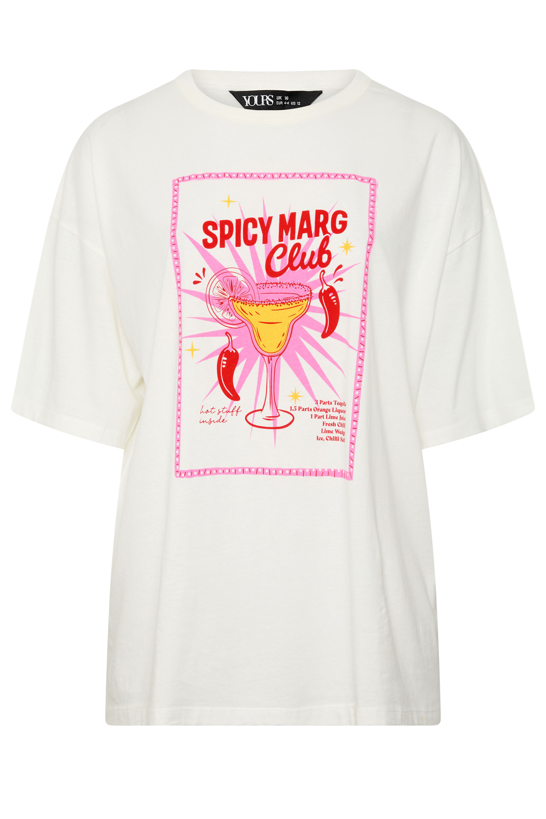 YOURS Plus Size  Ivory White Spicy Margarita T-Shirt | Yours Clothing 6