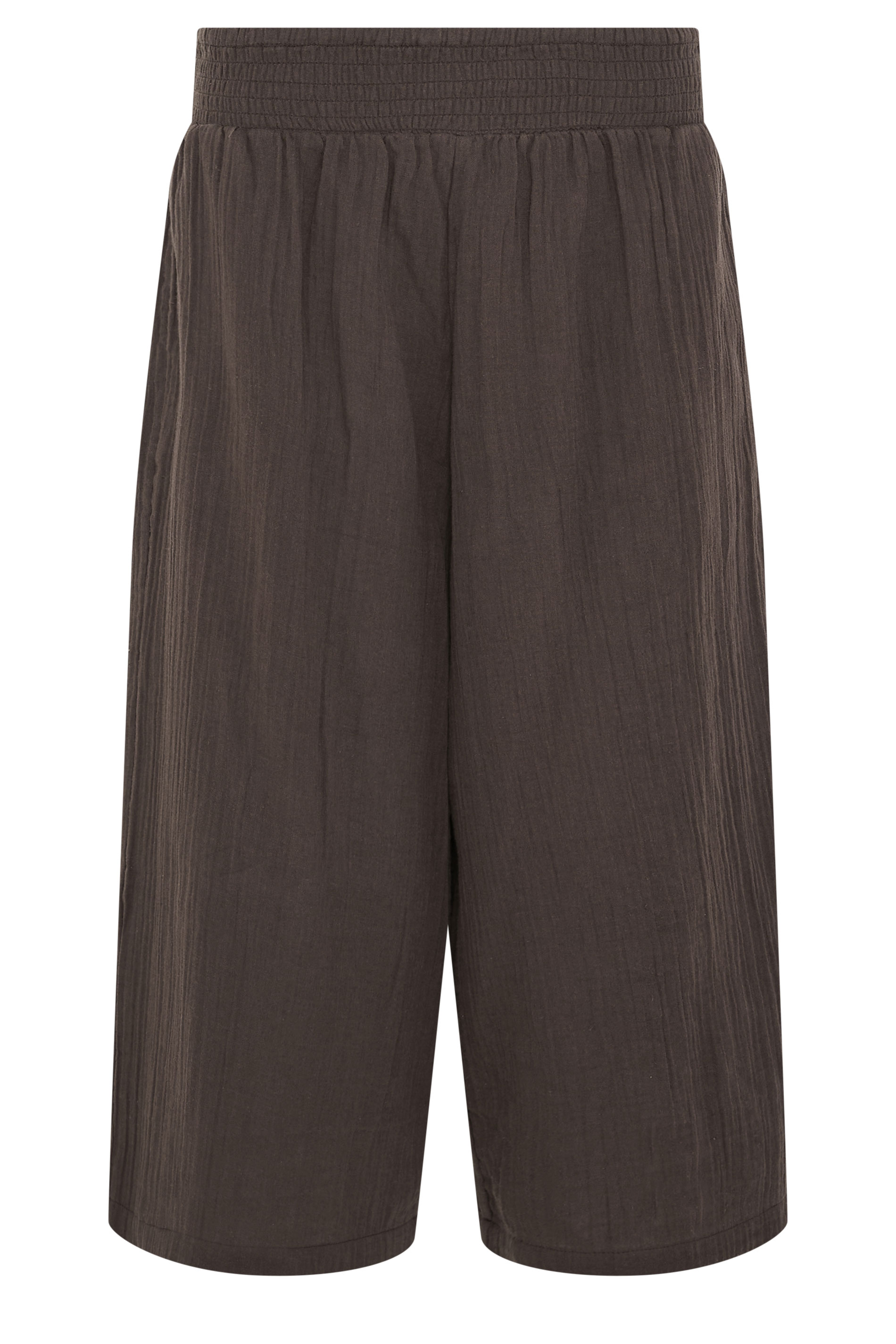 PixieGirl Petite Women's Chocolate Brown Cotton Cheesecloth Cropped Wide Leg Trousers | PixieGirl 5