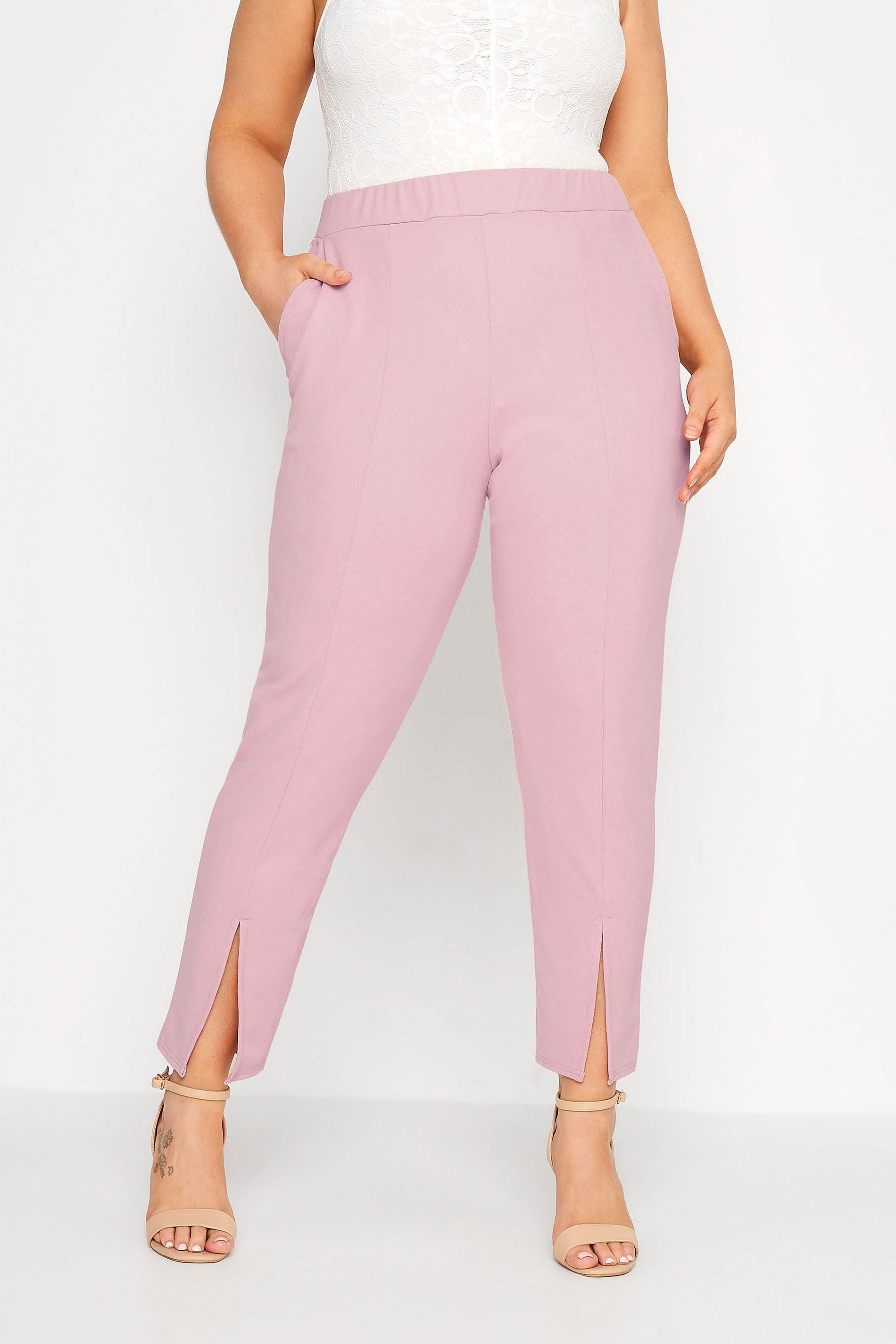 LIMITED COLLECTION Curve Dusky Pink Split Hem Tapered Trousers_A.jpg