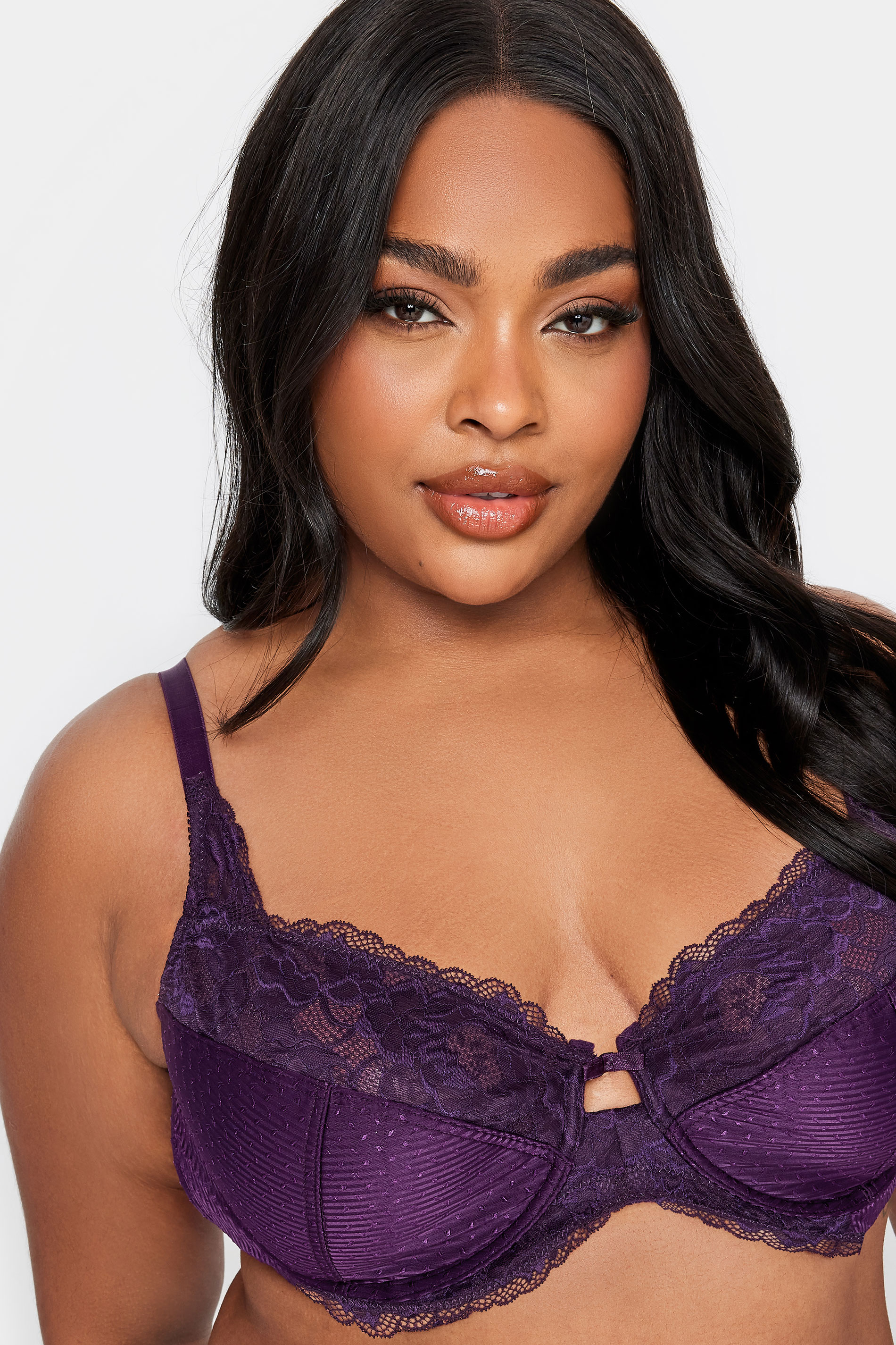 YOURS Plus Size Purple Lace Trim Non-Padded Underwired Bra | Yours Clothing 3