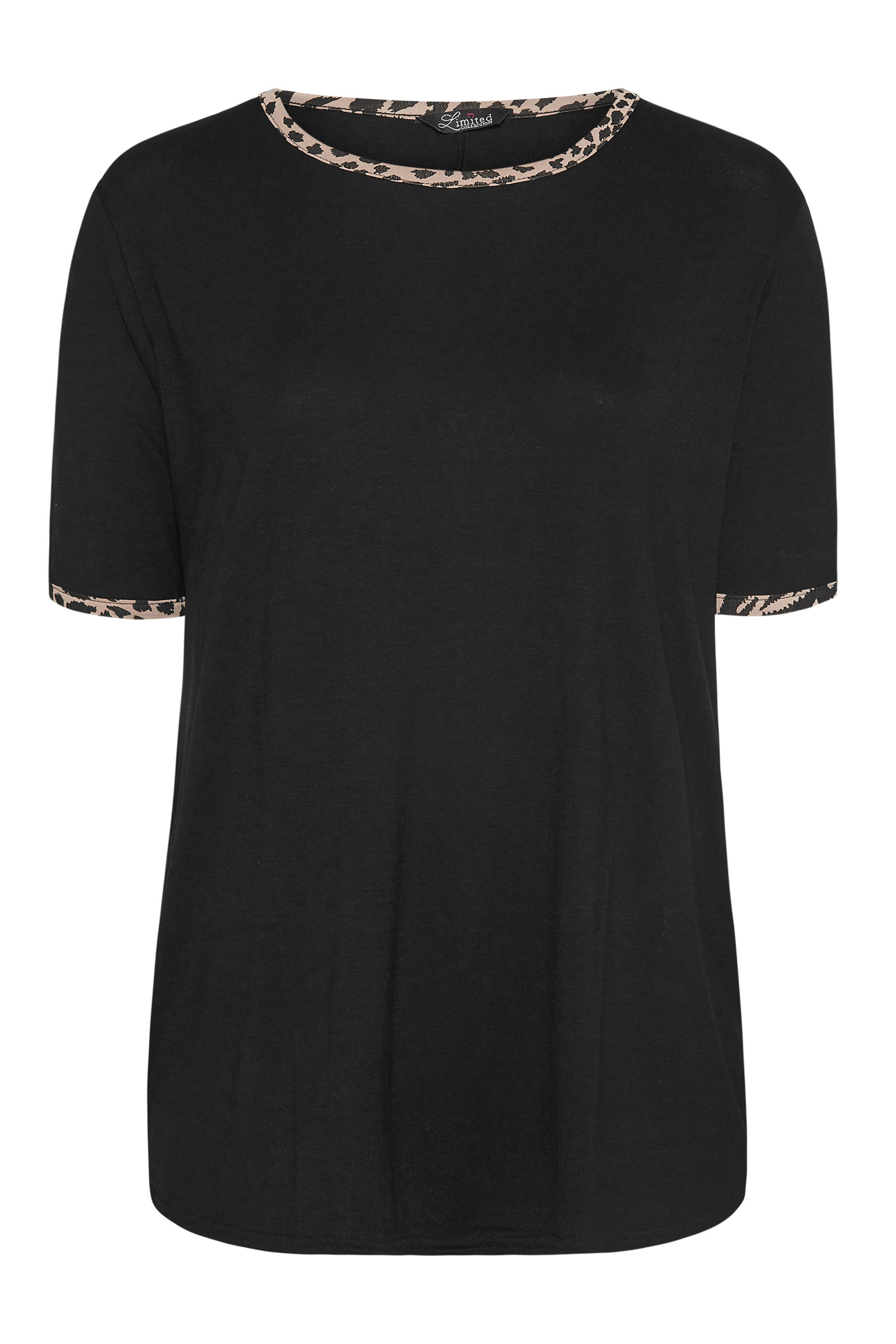 Grande taille  Tops Grande taille  Tops Jersey | LIMITED COLLECTION - T-Shirt Noir Bordure Léopard - XK20715
