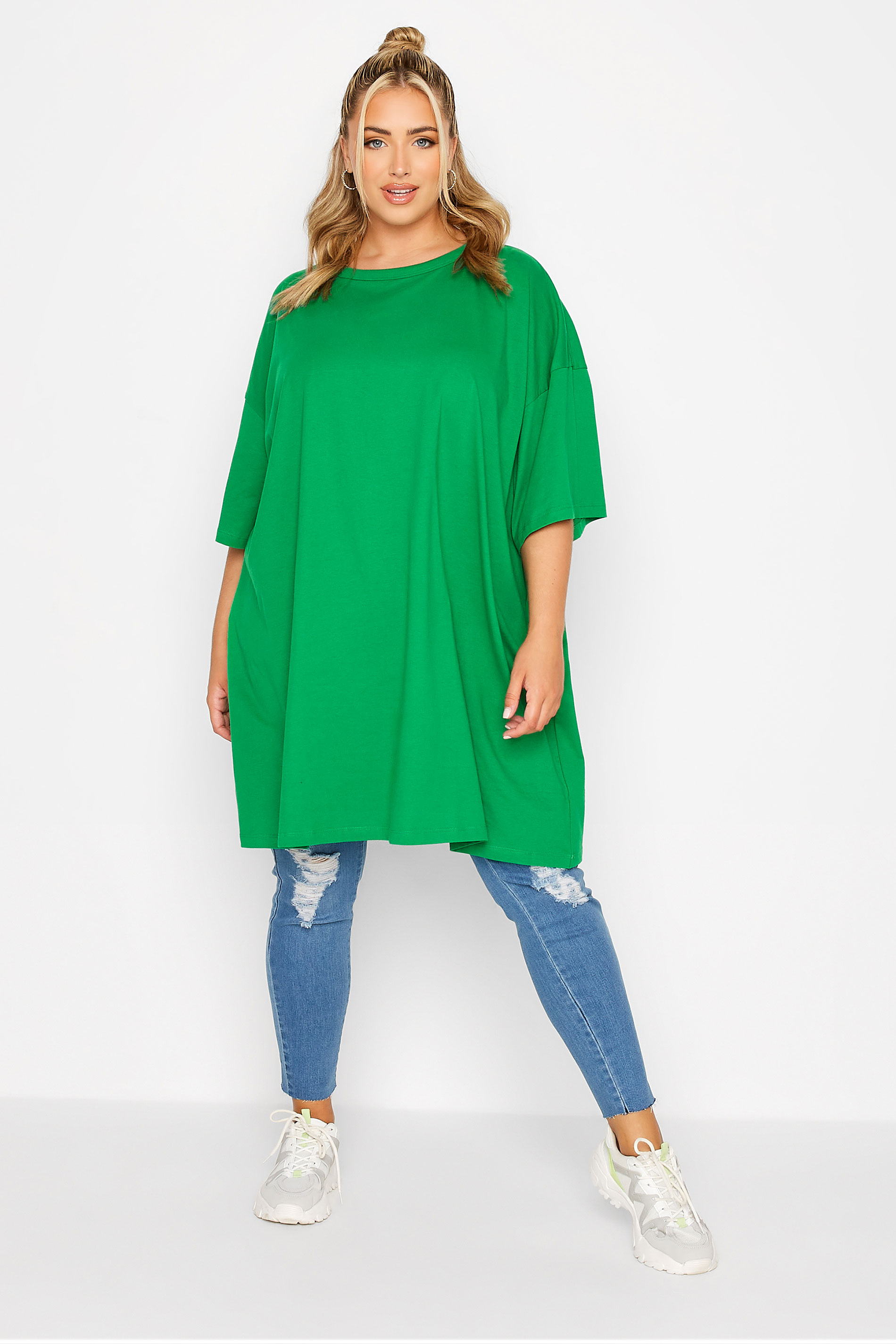 Plus Size Green Oversized Tunic T-Shirt Dress | Yours Clothing 2