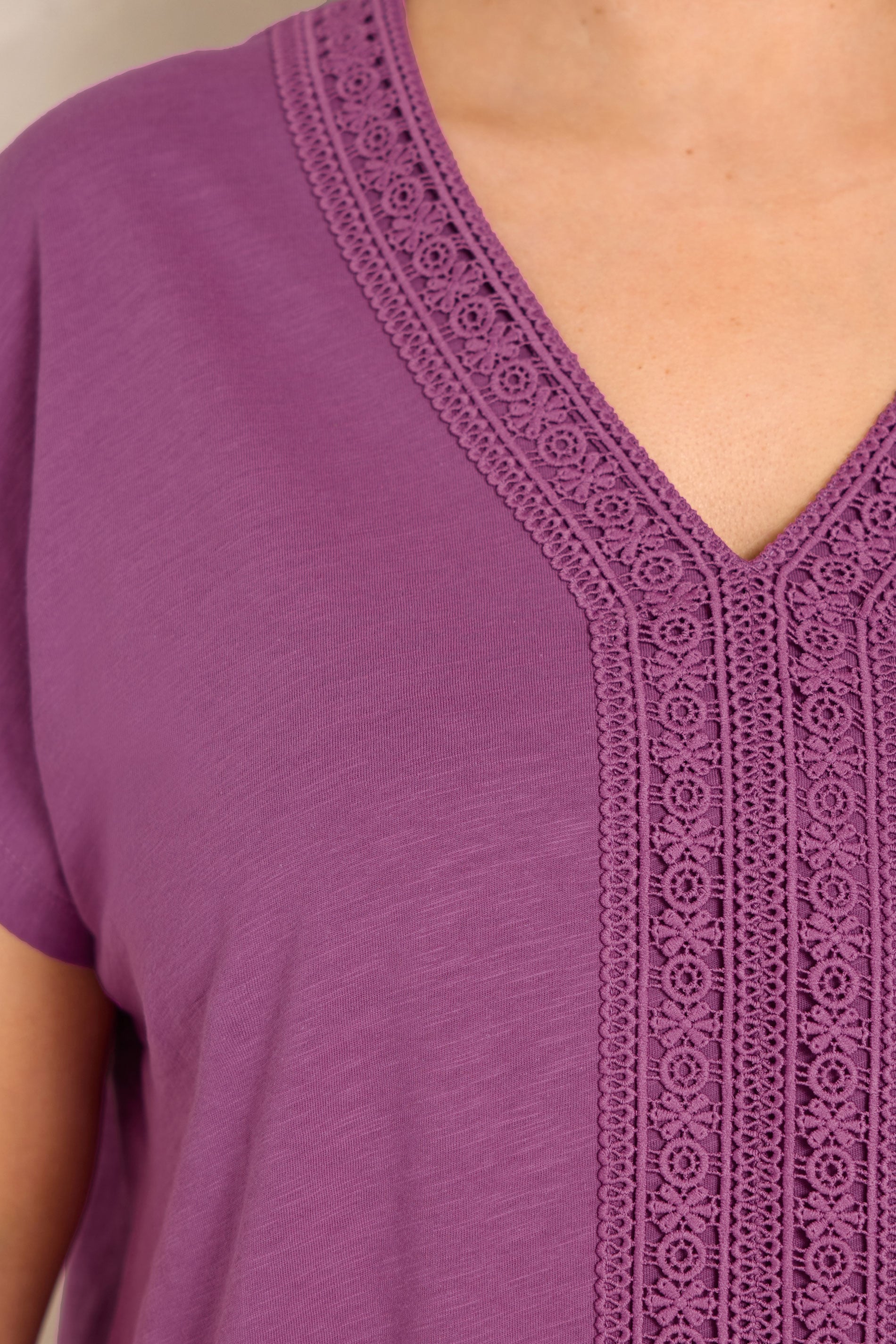 EVANS Plus Size Magenta Pink Cotton Crochet Trim Tee | Evans 4
