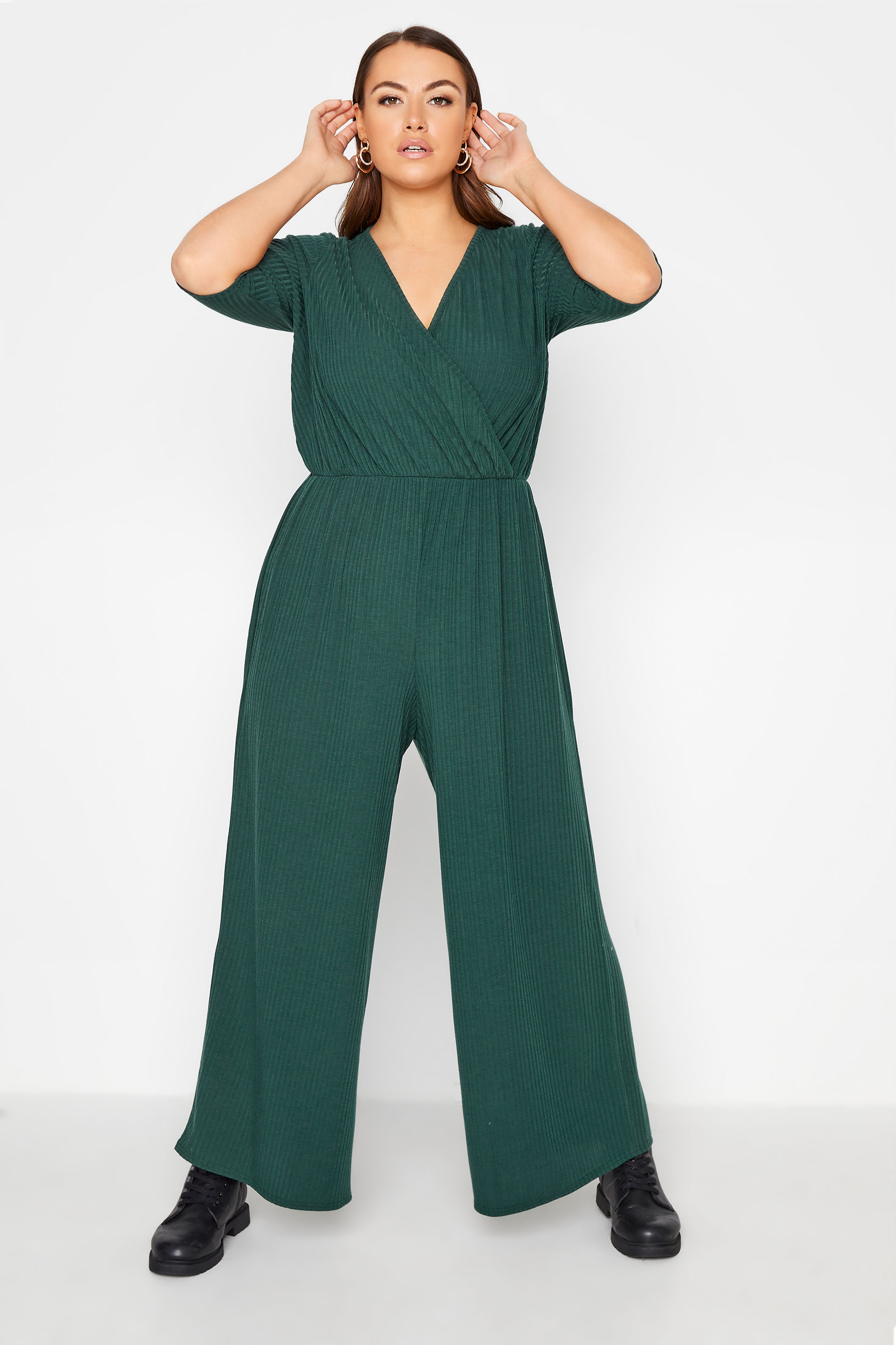 LIMITED COLLECTION Forest Green Ribbed Wrap Jumpsuit_B.jpg