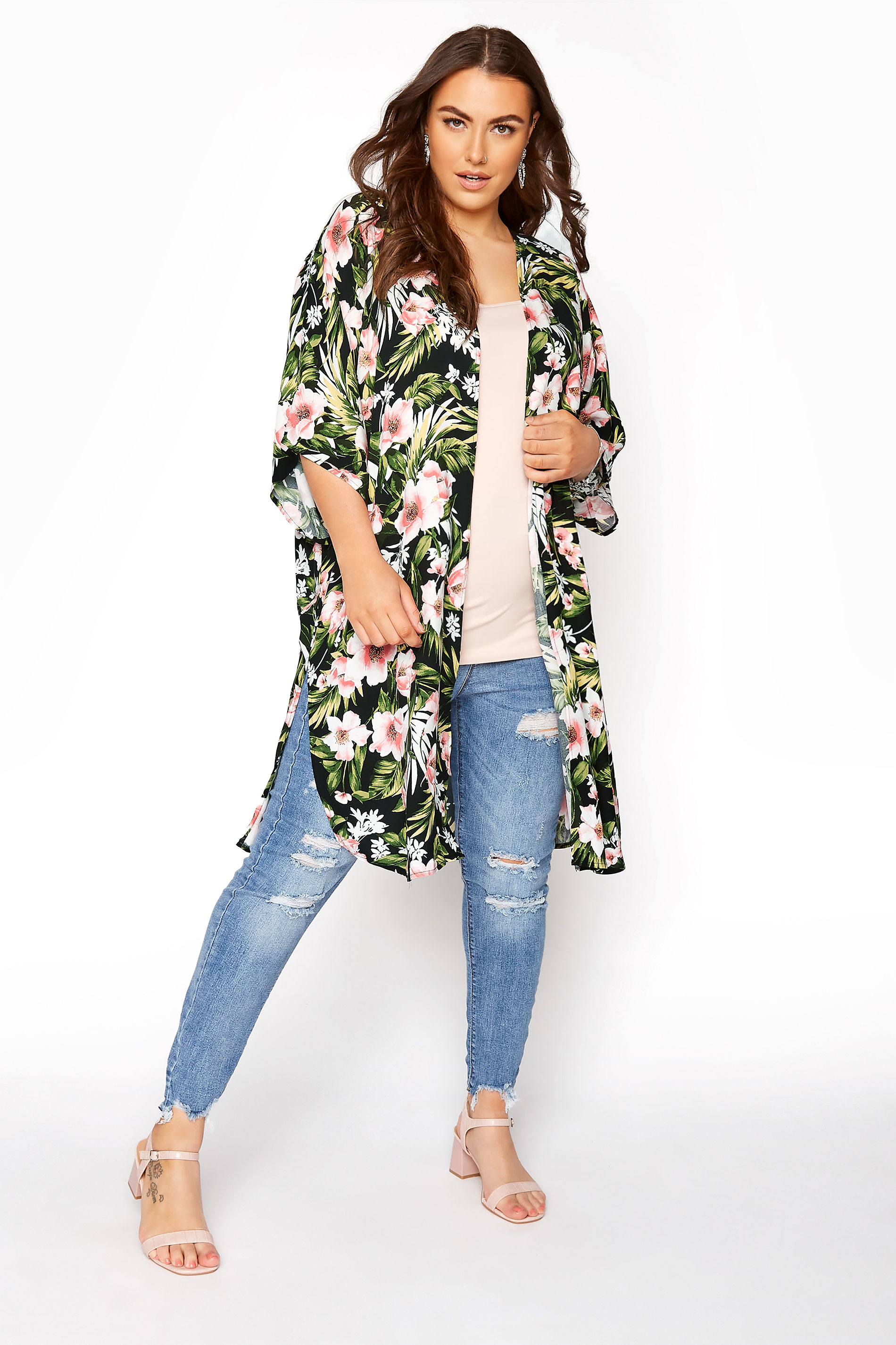 YOURS LONDON Black Floral Longline Kimono | Yours Clothing 2