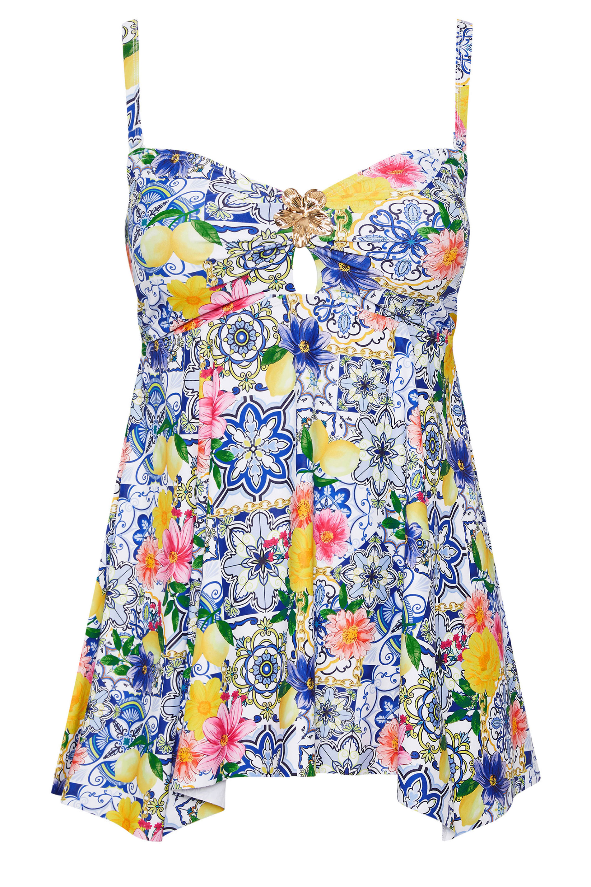YOURS Plus Size Blue Mediterranean Tile Tankini Top | Yours Clothing 7