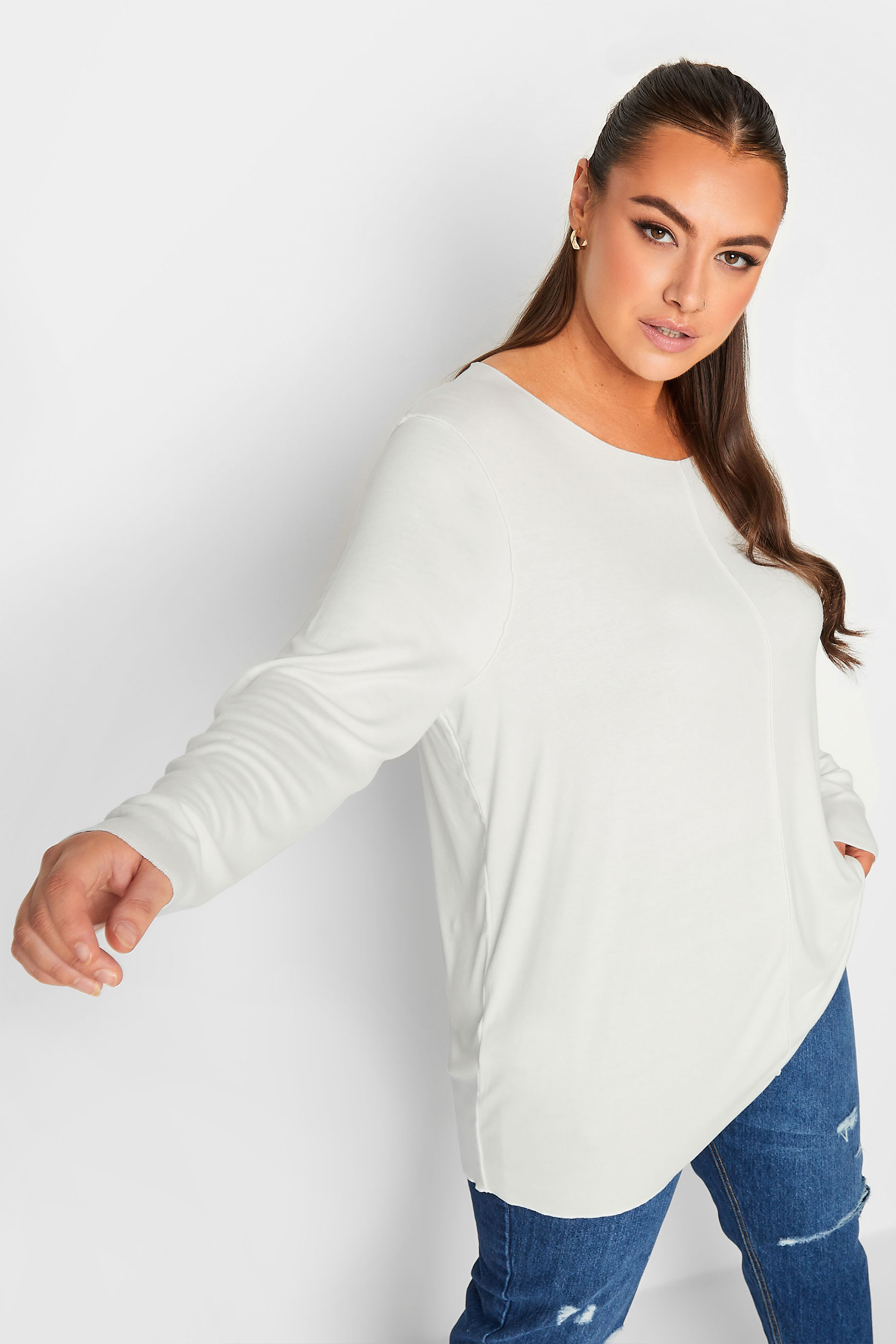 YOURS Curve Plus Size White Front Seam Top | Yours Clothing  1