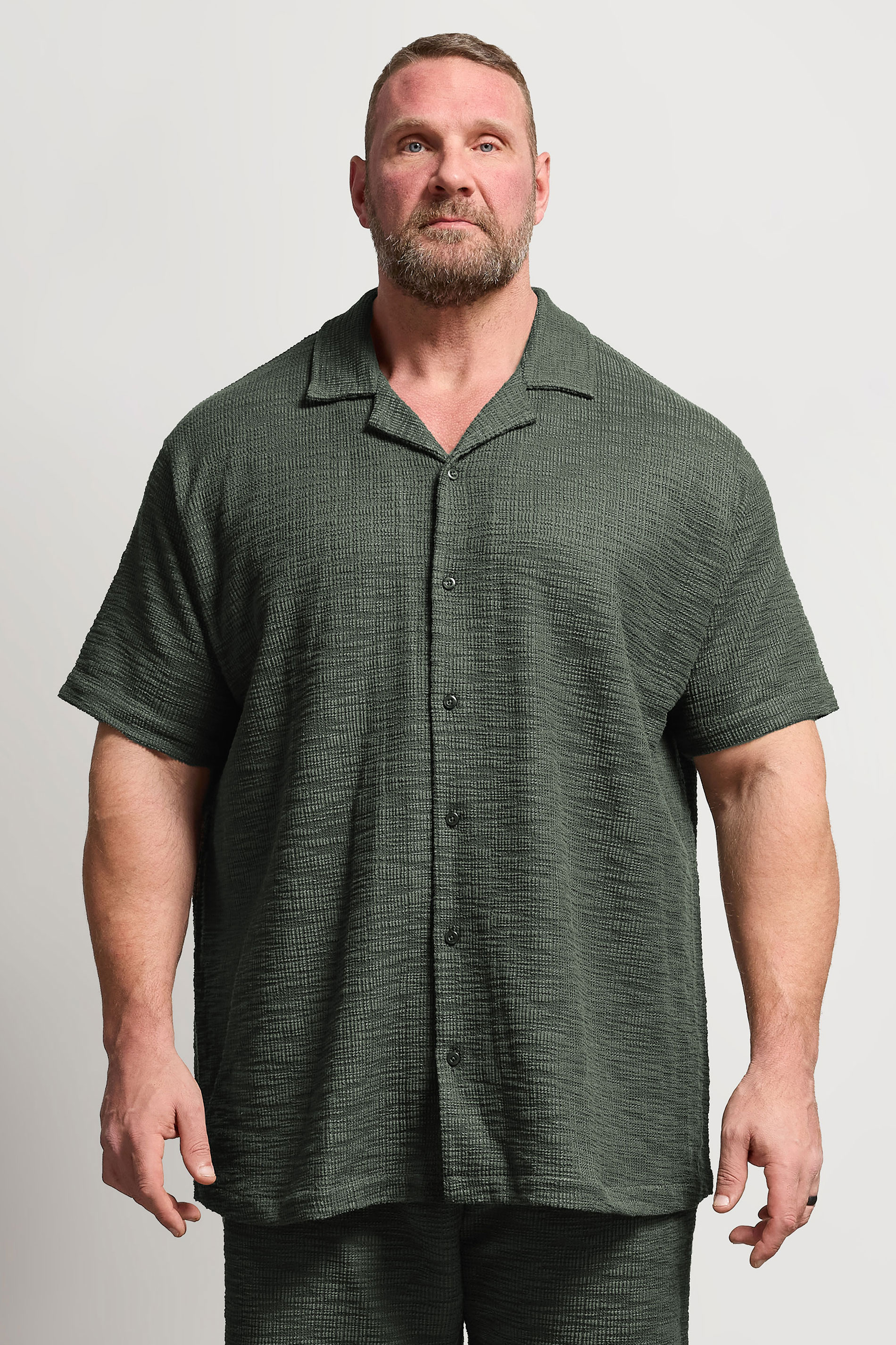 BadRhino Big & Tall Green Textured Revere Shirt | BadRhino 1