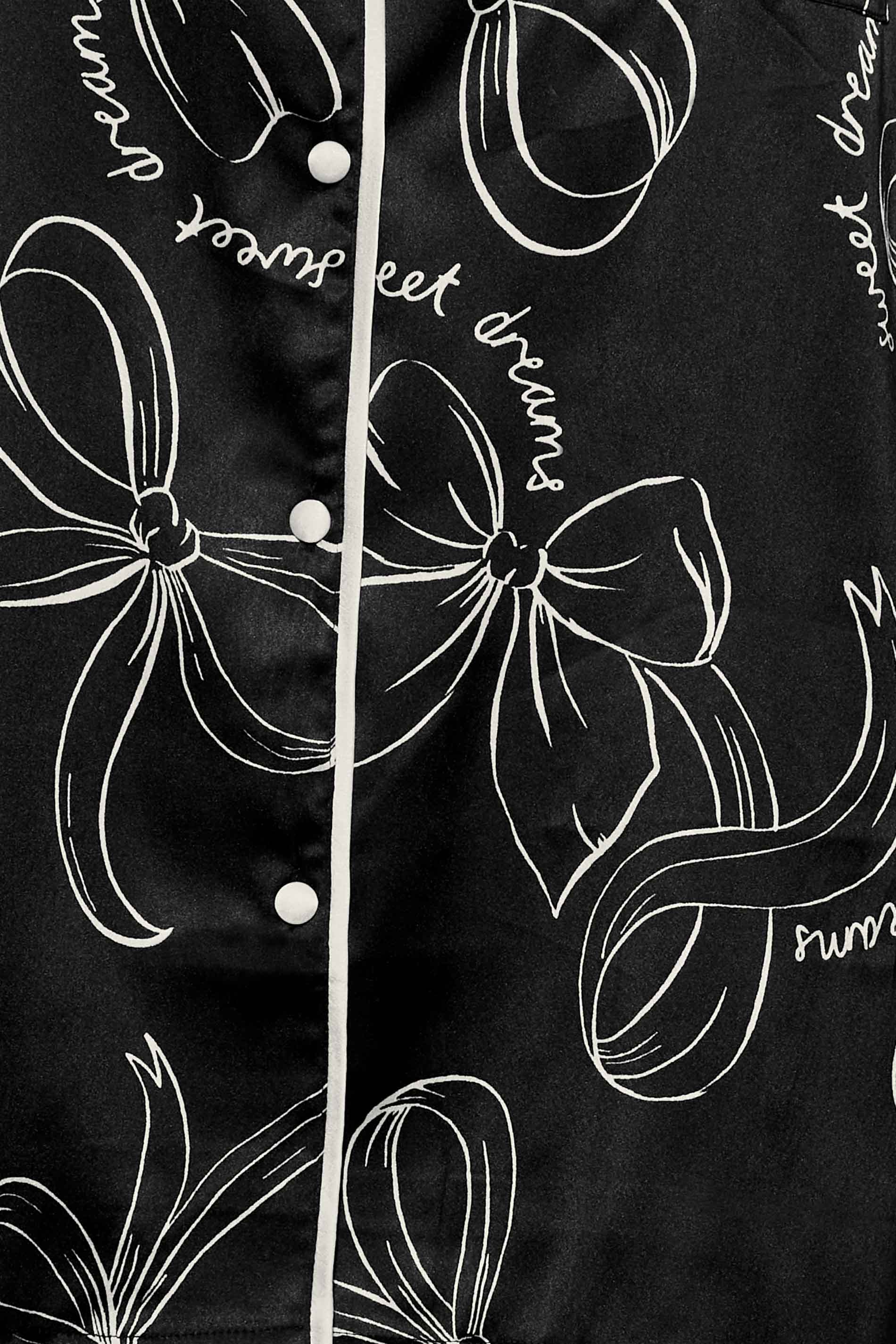 Curve Black Bow Print Satin Pyjama Set | Yours Clothing 3