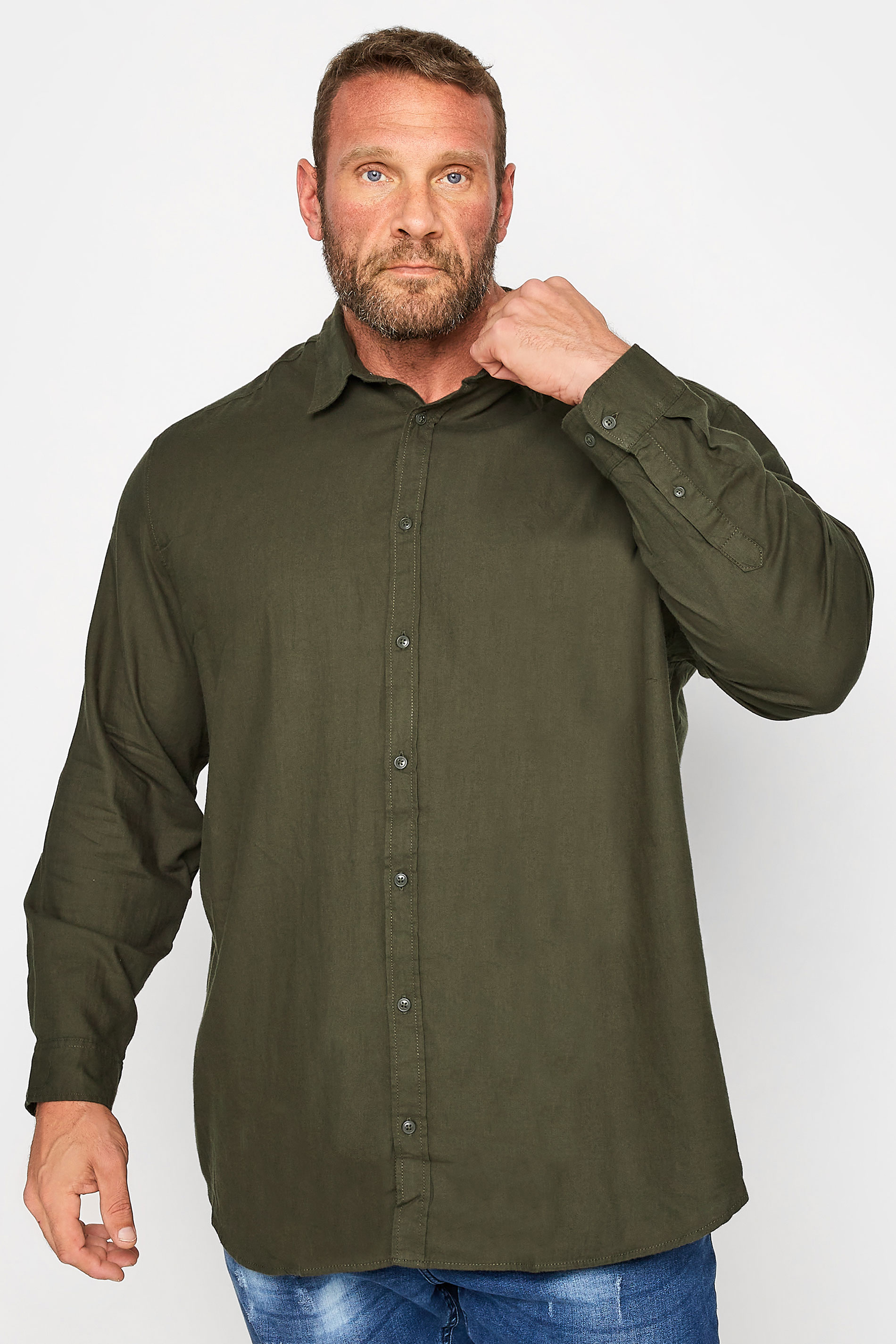 JACK & JONES Big & Tall Khaki Green Cotton Shirt 1
